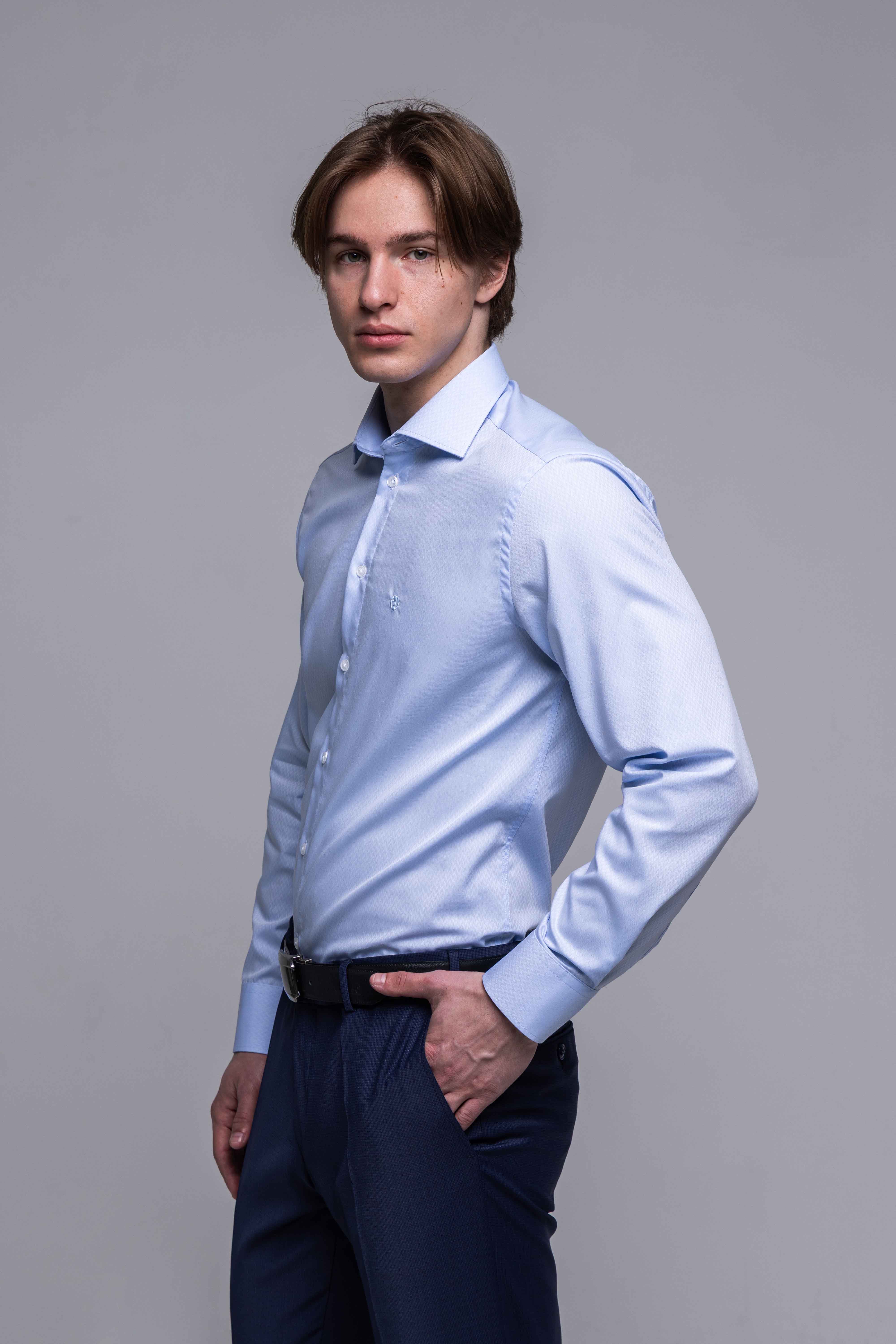 Bledomodrá Extra Slim Fit košeľa s vlastným vzorom