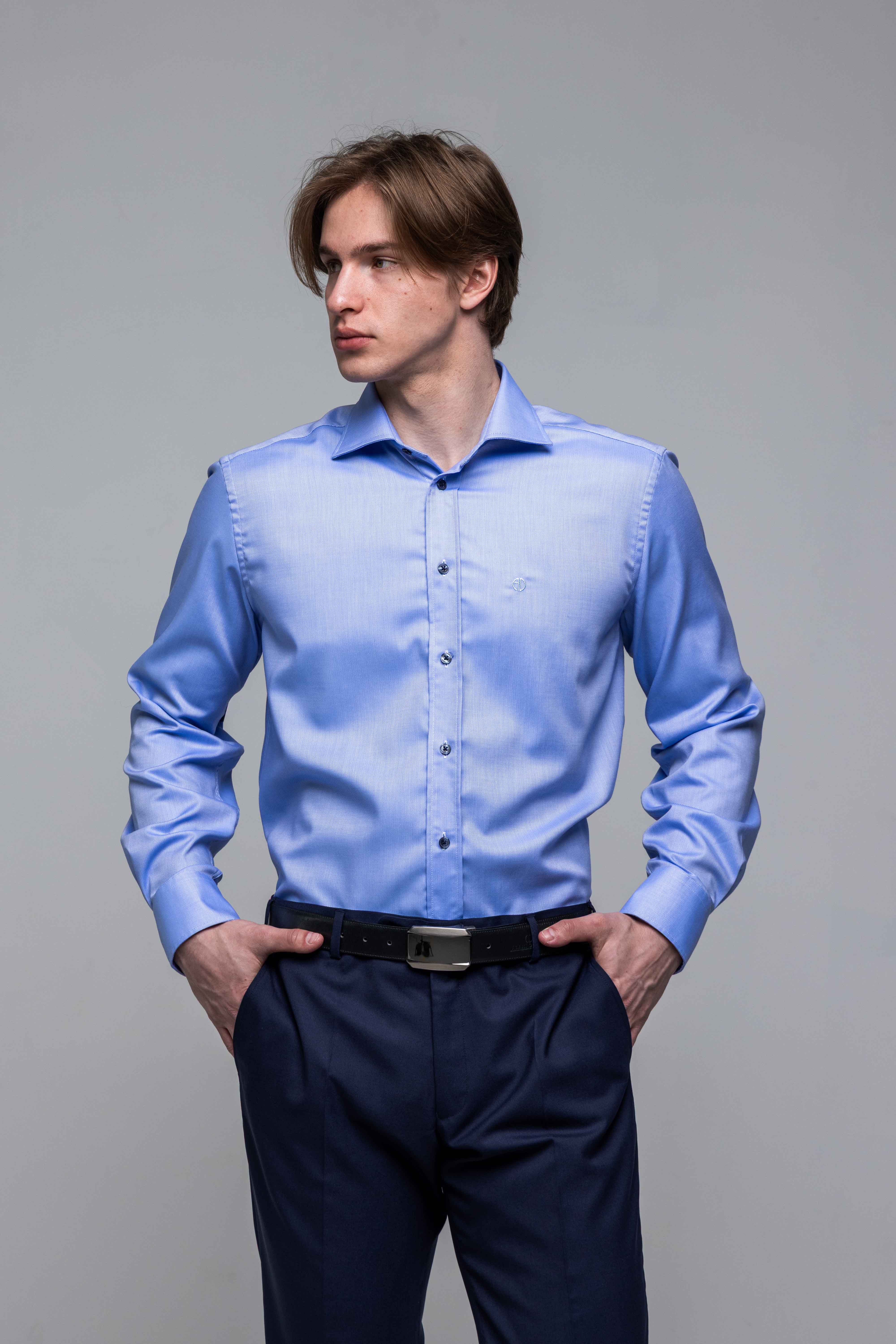 Modrá Slim Fit košeľa so zig zag vzorom