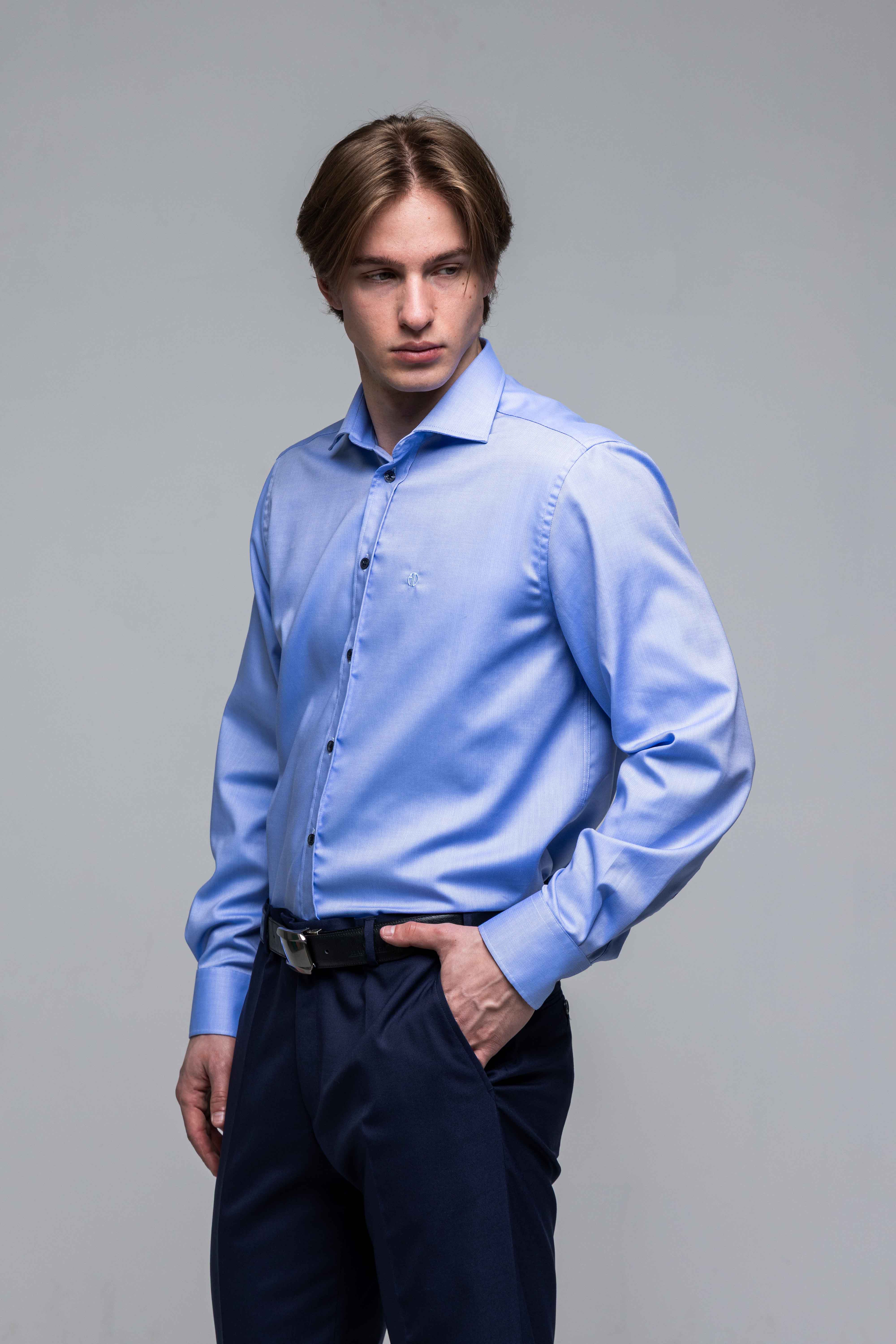 Modrá Slim Fit košeľa so zig zag vzorom