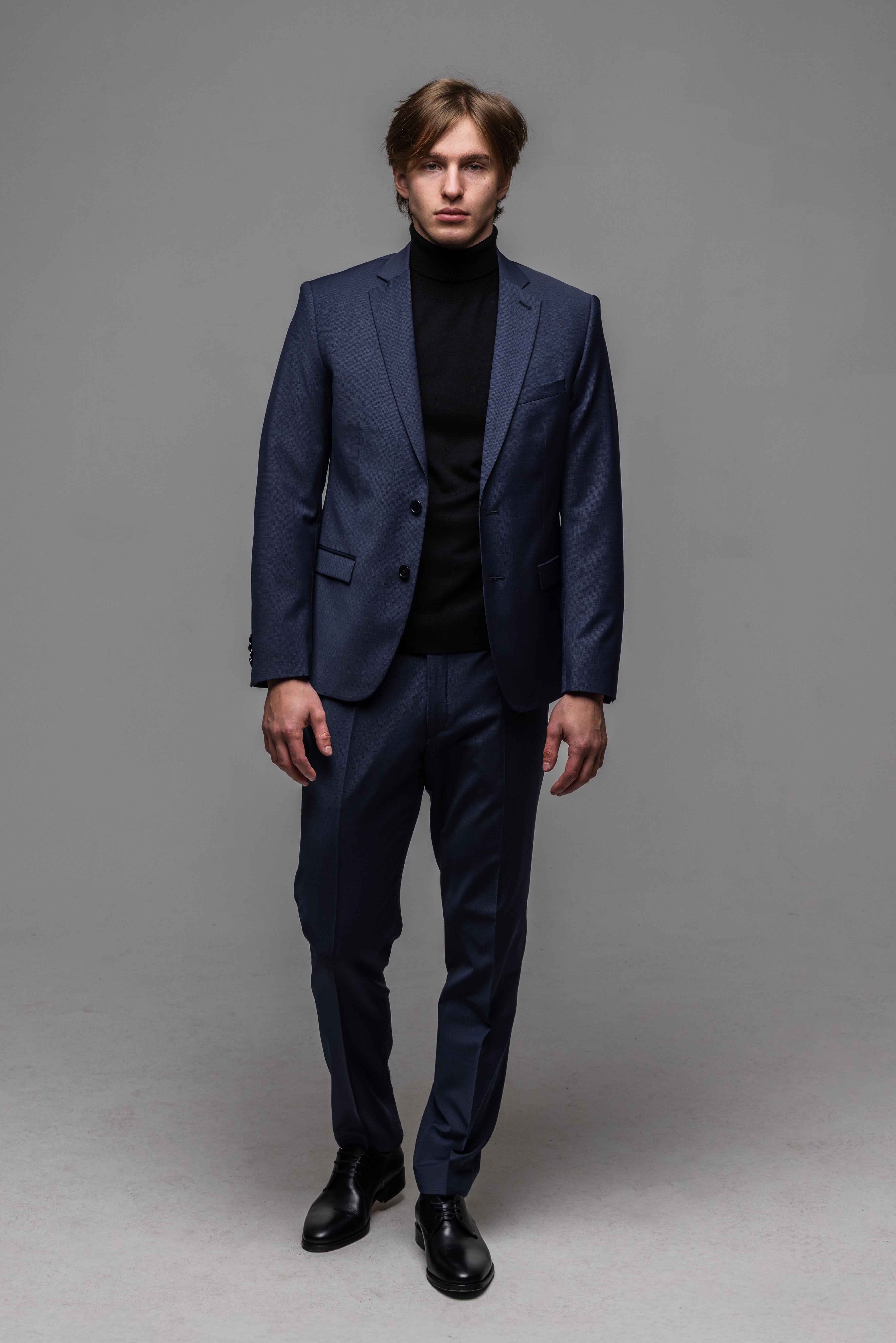 Modrý Slim Fit Oblek s mikro vzorom