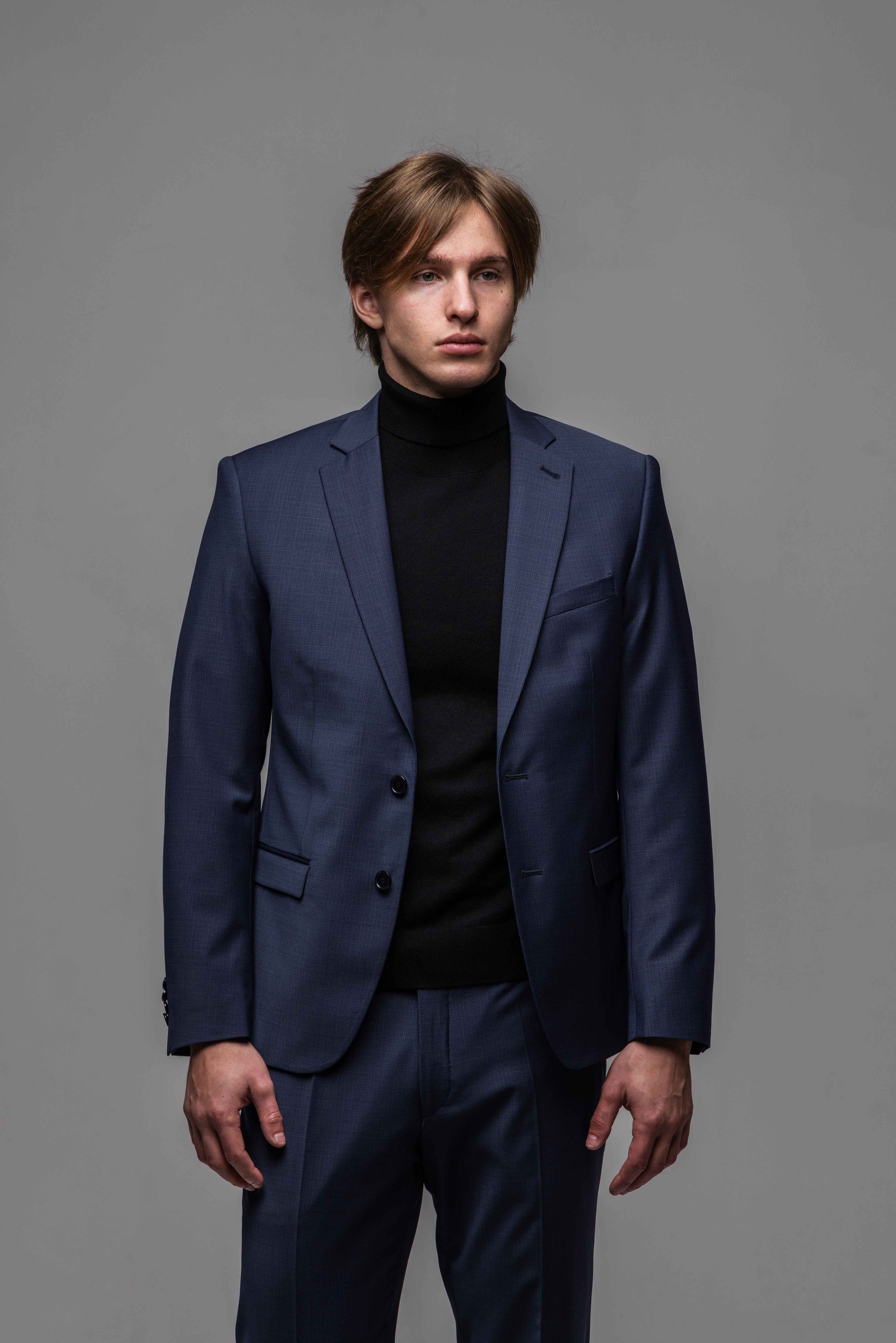 Modrý Slim Fit Oblek s mikro vzorom - nadmerné veľkosti