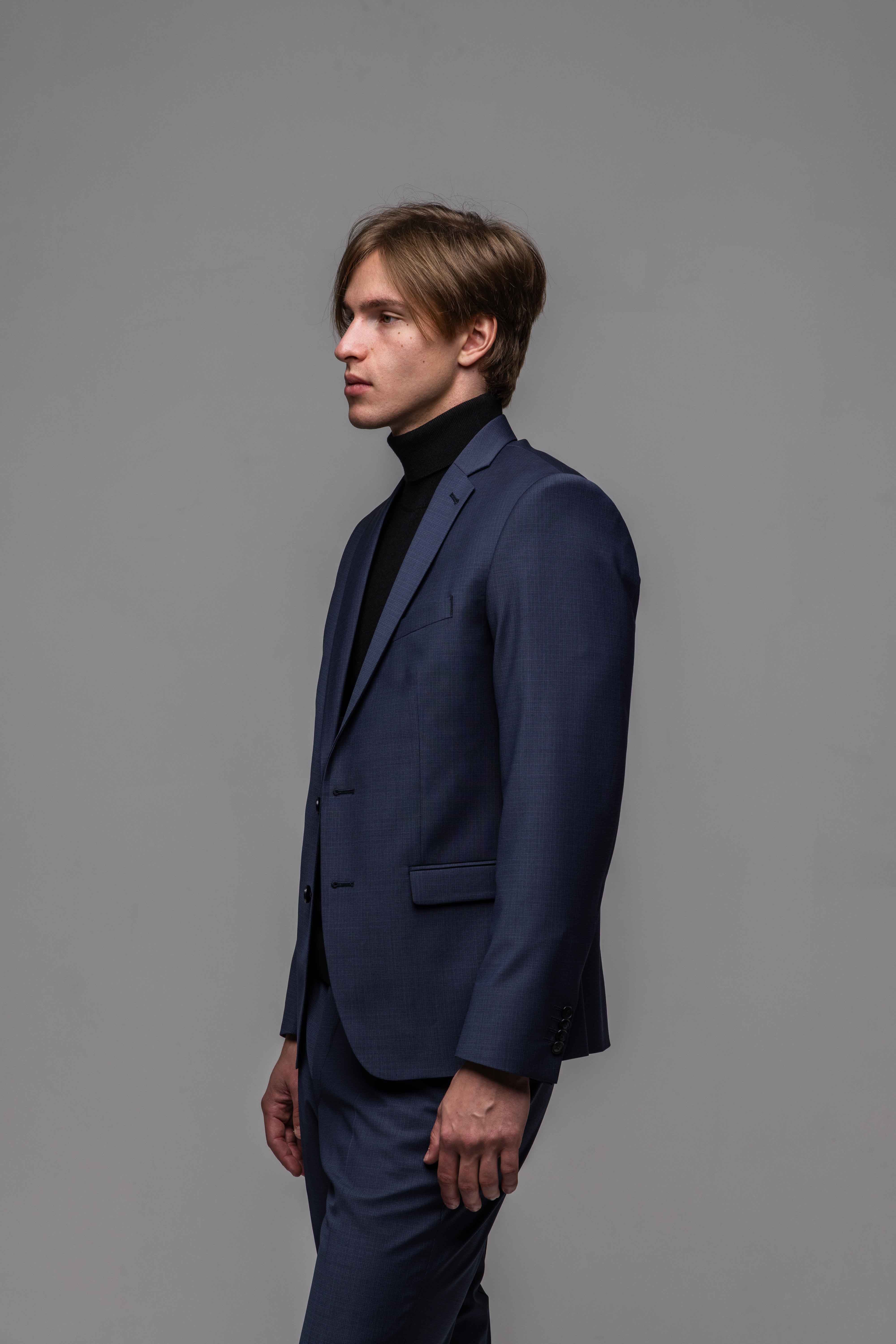 Modrý Slim Fit Oblek s mikro vzorom