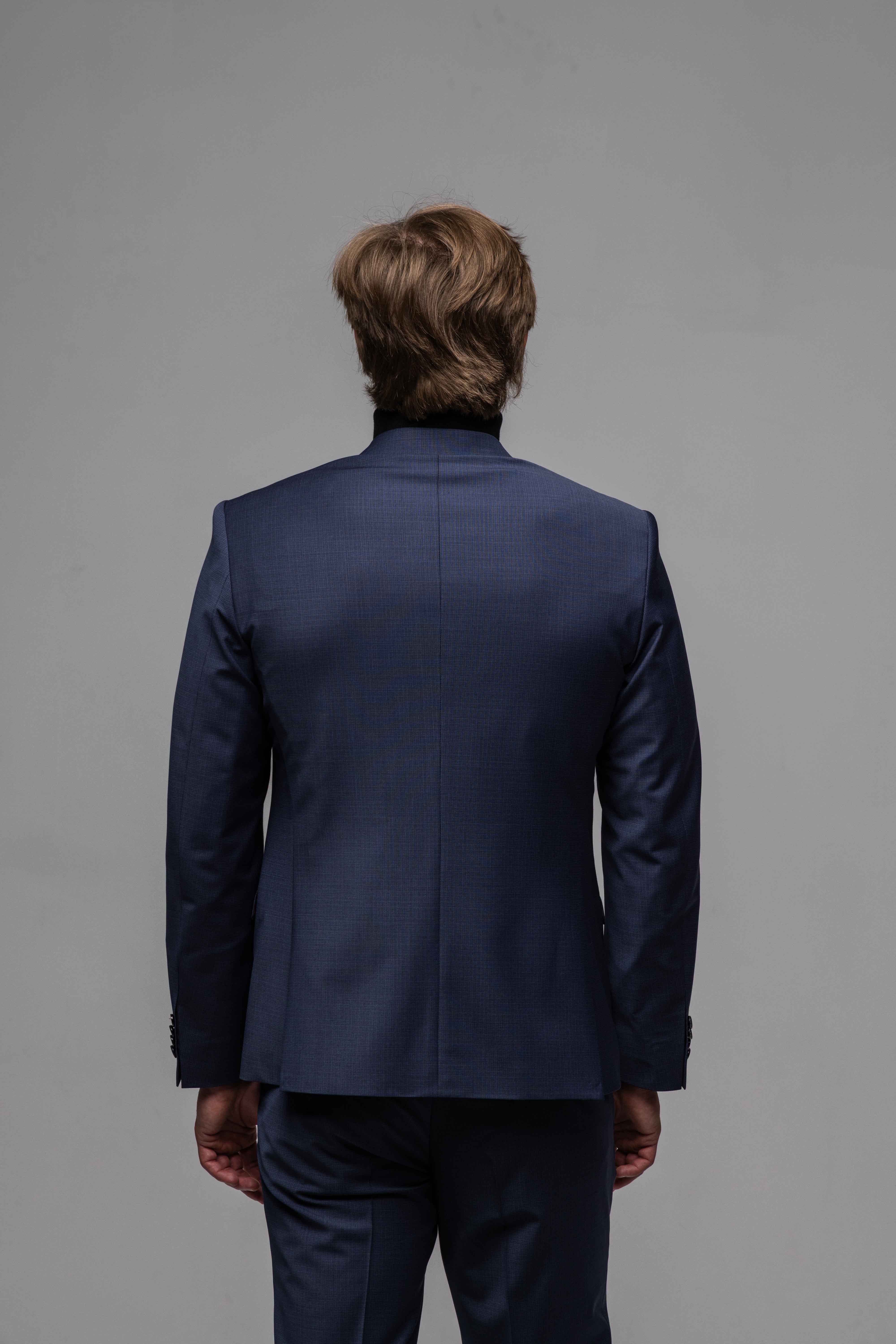 Modrý Slim Fit Oblek s mikro vzorom - nadmerné veľkosti