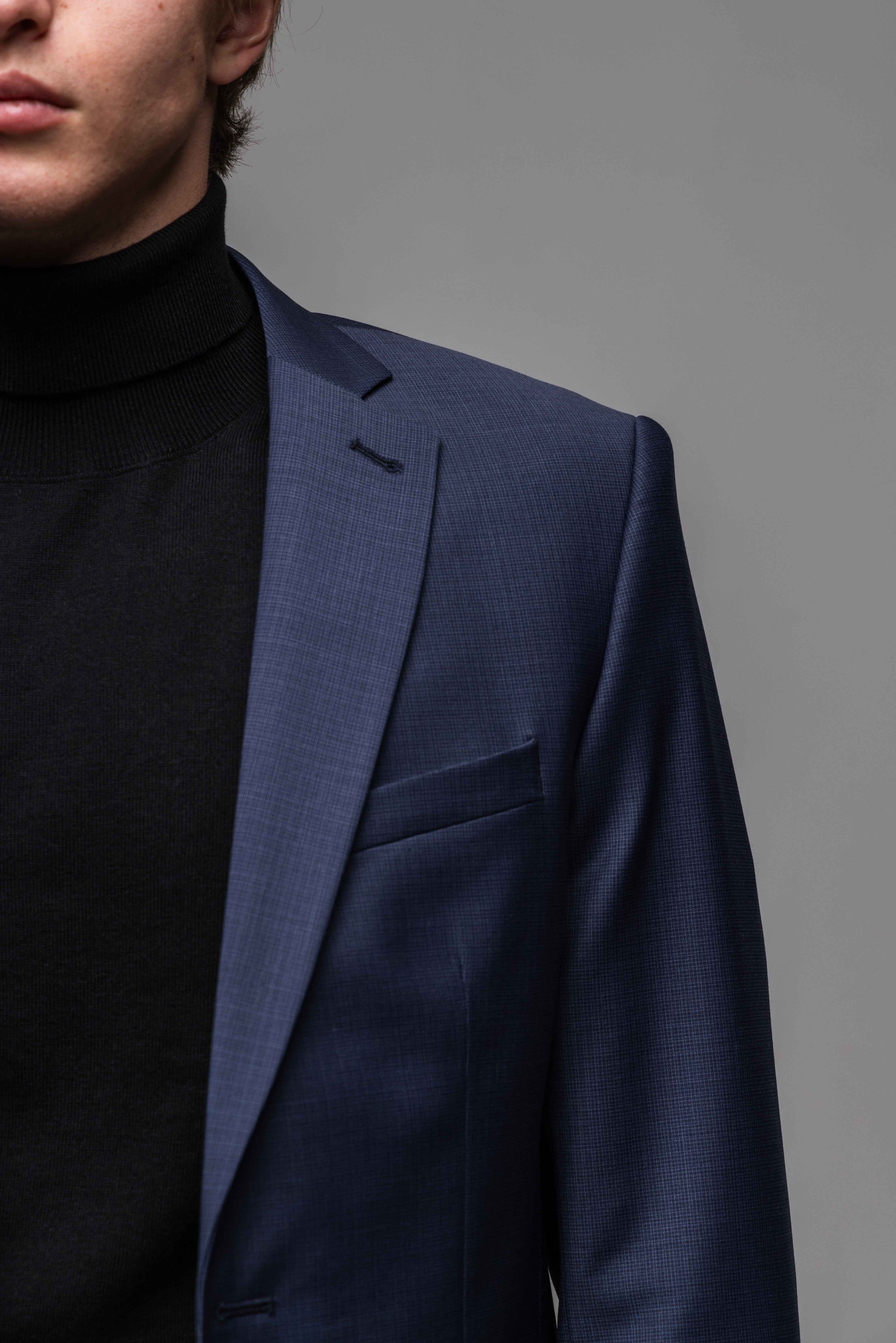 Modrý Slim Fit Oblek s mikro vzorom