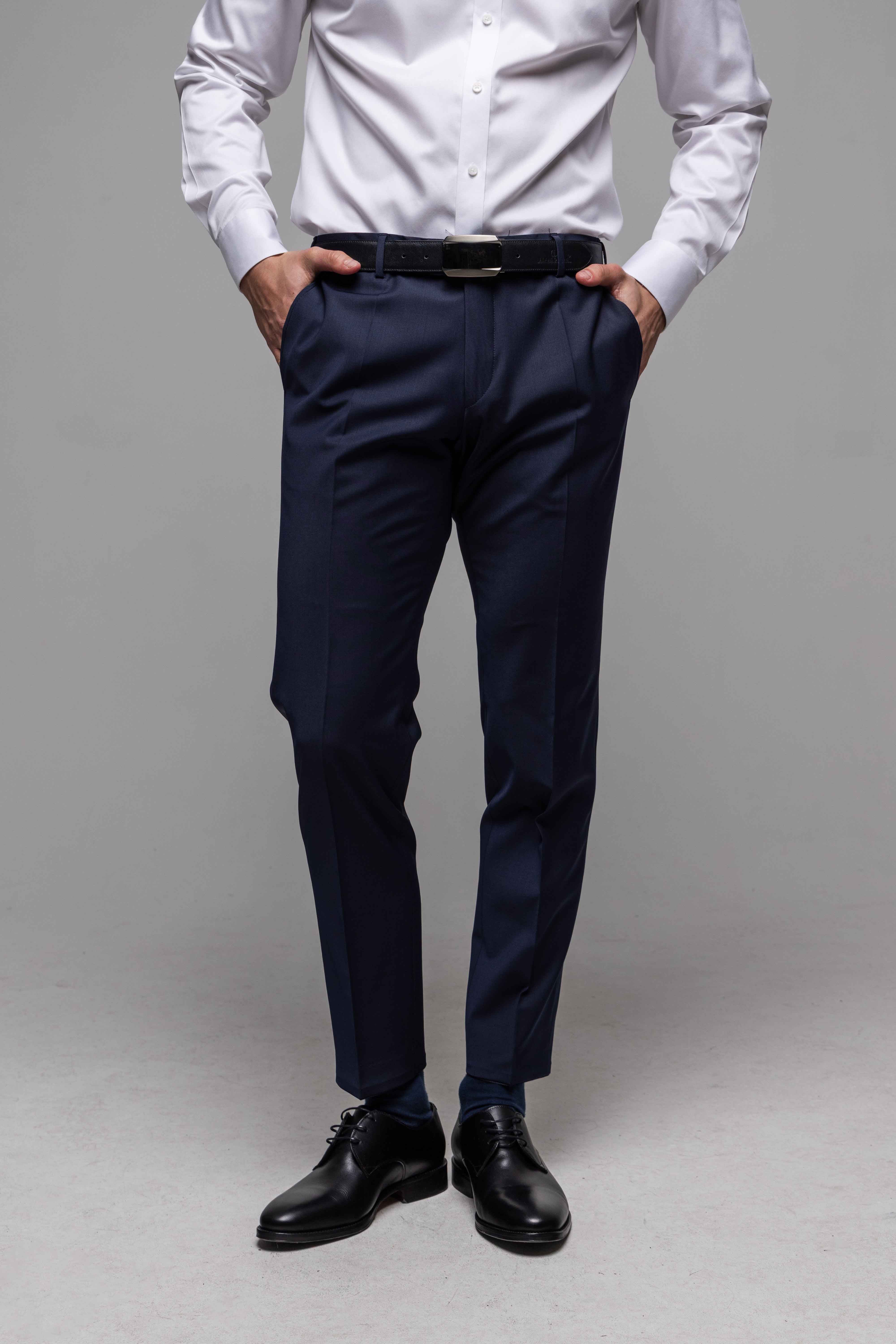 Tmavě modré basic oblekové kalhoty