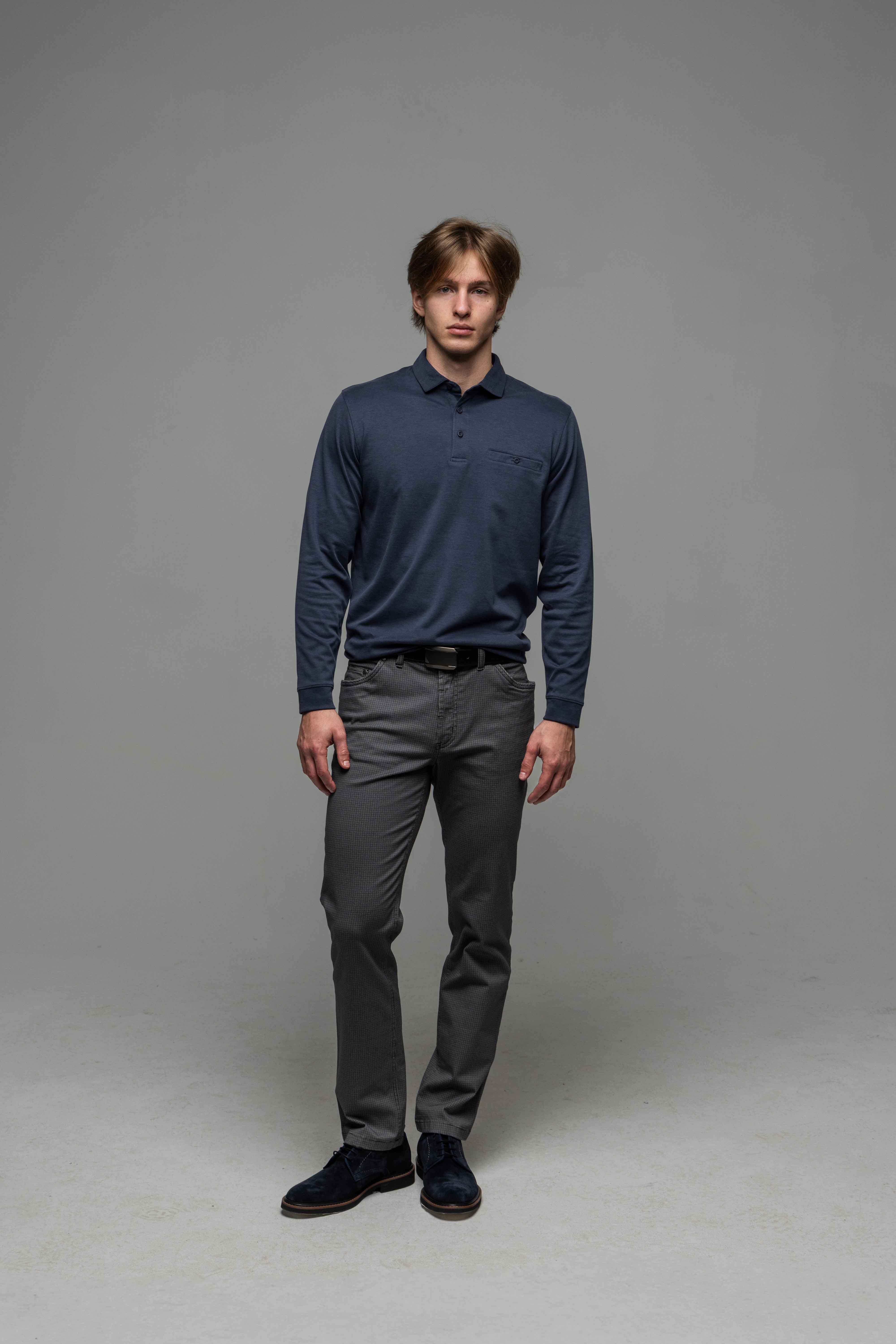 Modrá polokošeľa s dlhým rukávom