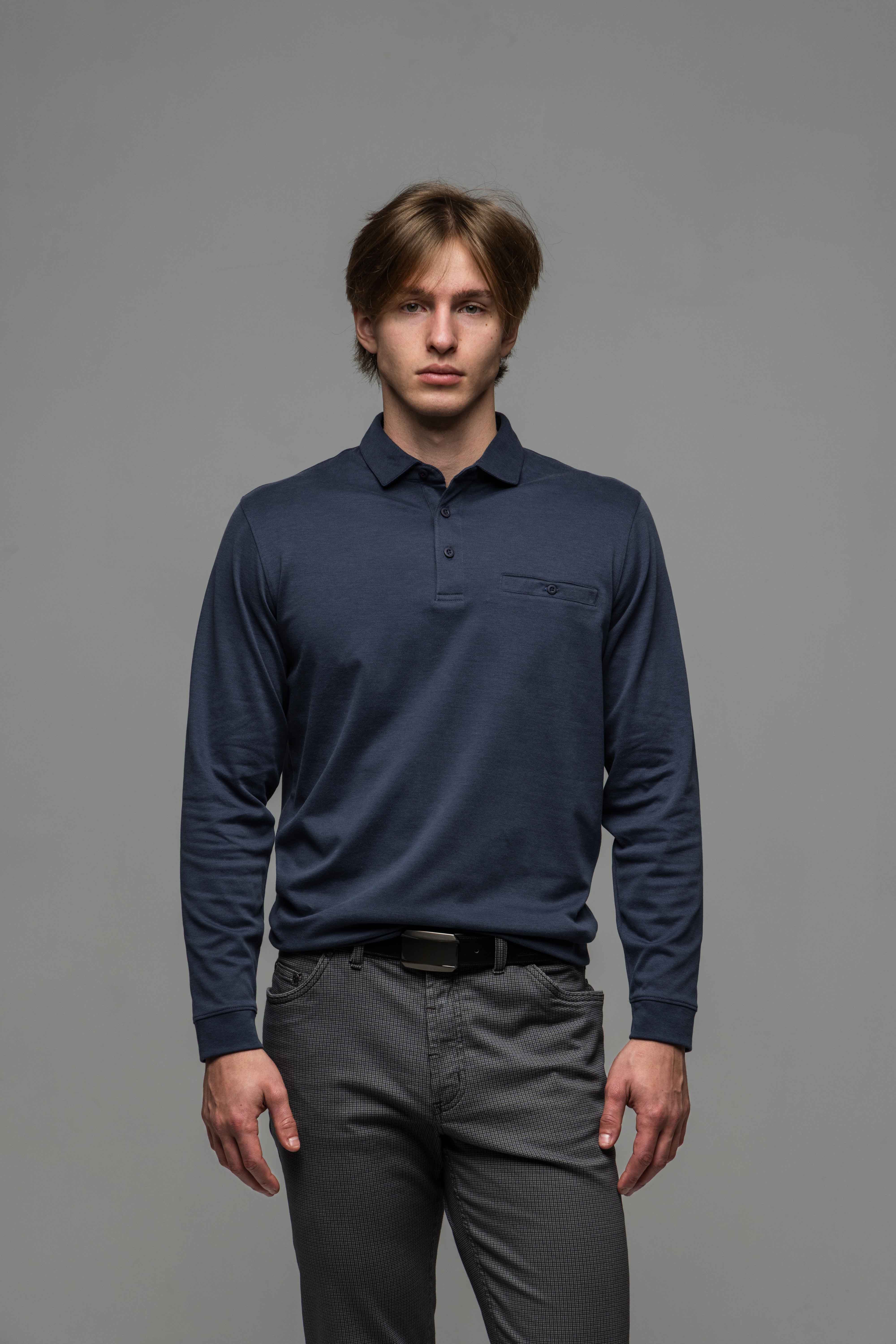 Modrá polokošeľa s dlhým rukávom