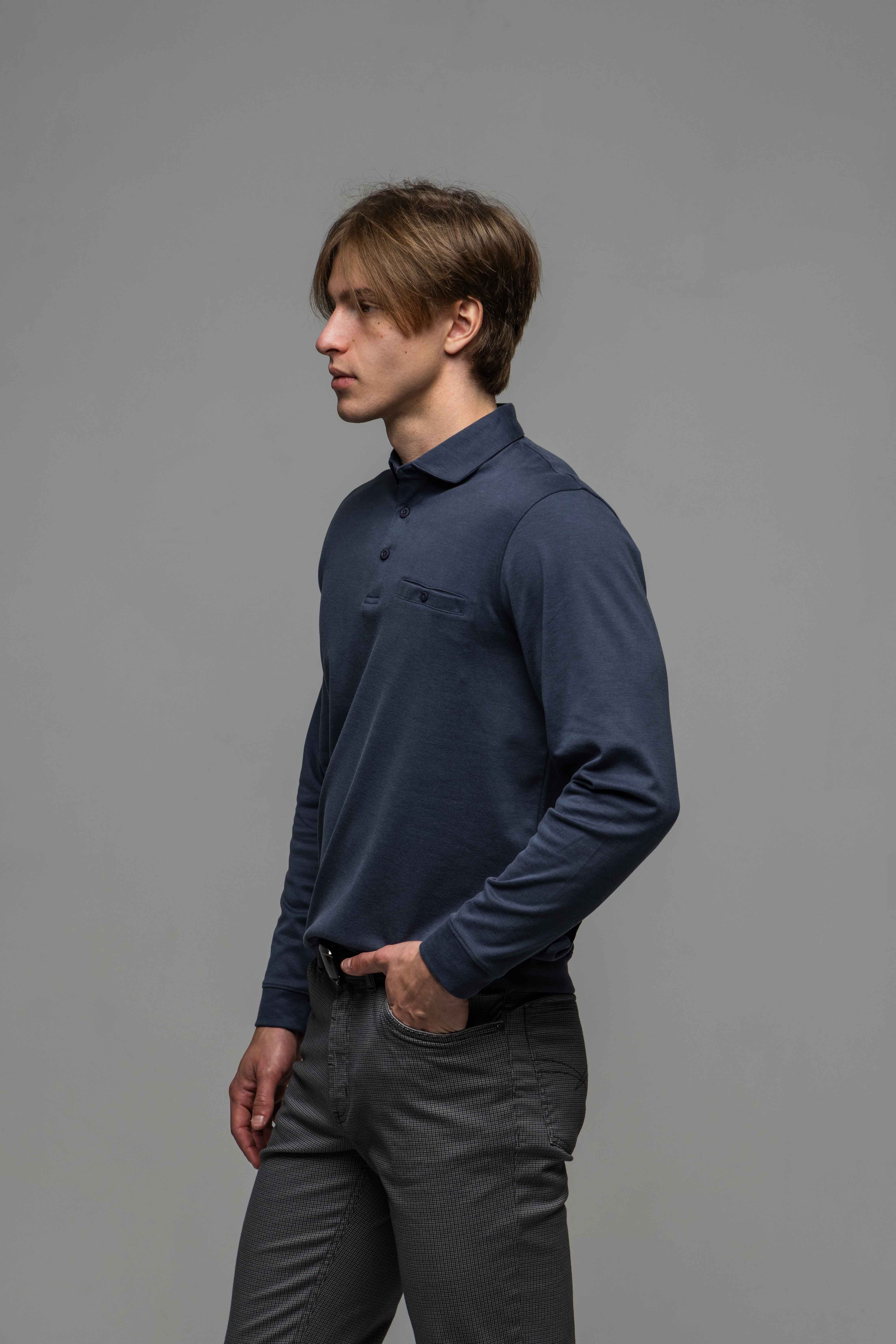 Modrá polokošeľa s dlhým rukávom