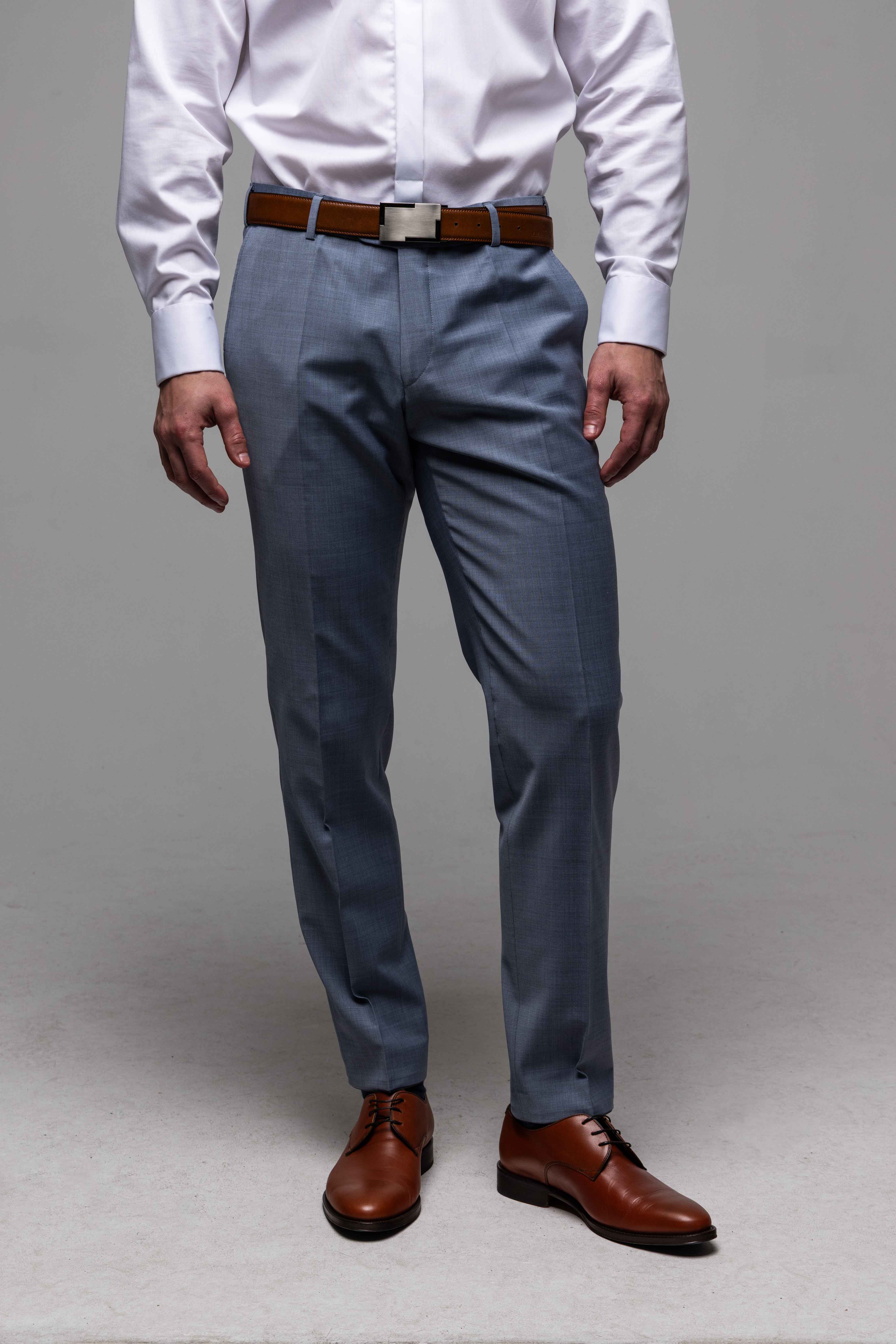 Modrosivý svadobný Slim Fit oblek s vestou