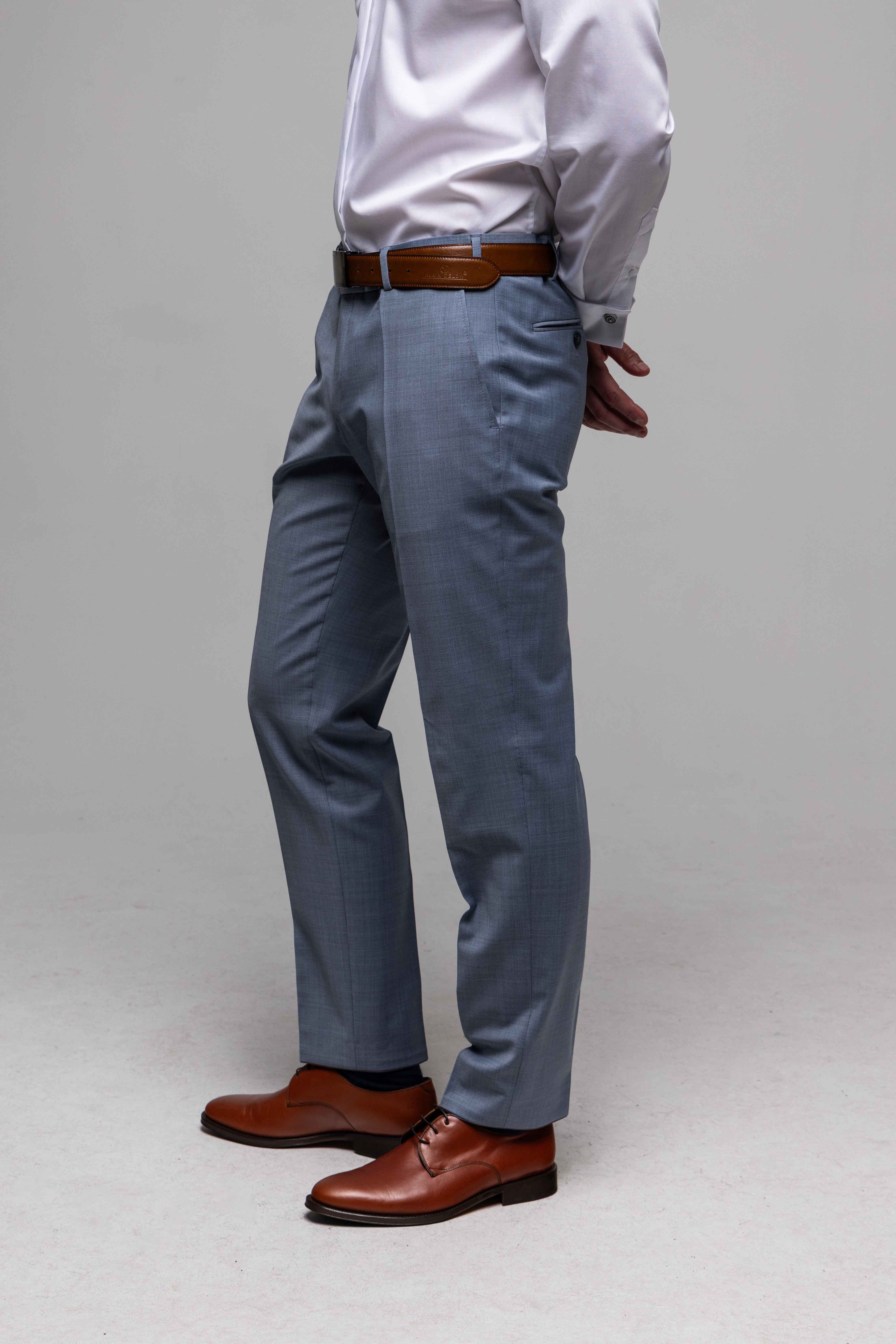 Modrosivý svadobný Slim Fit oblek s vestou