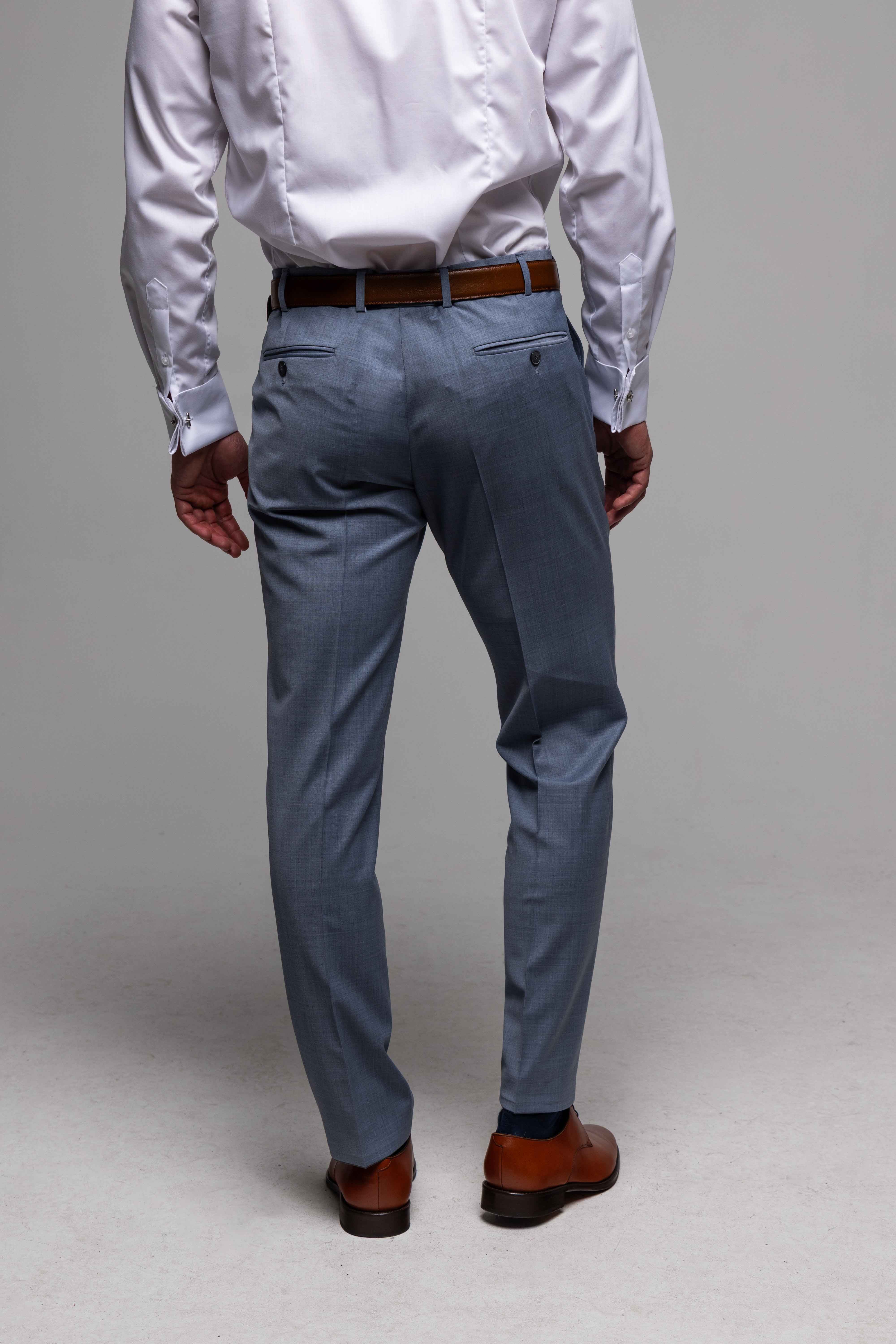 Modrosivý svadobný Slim Fit oblek s vestou