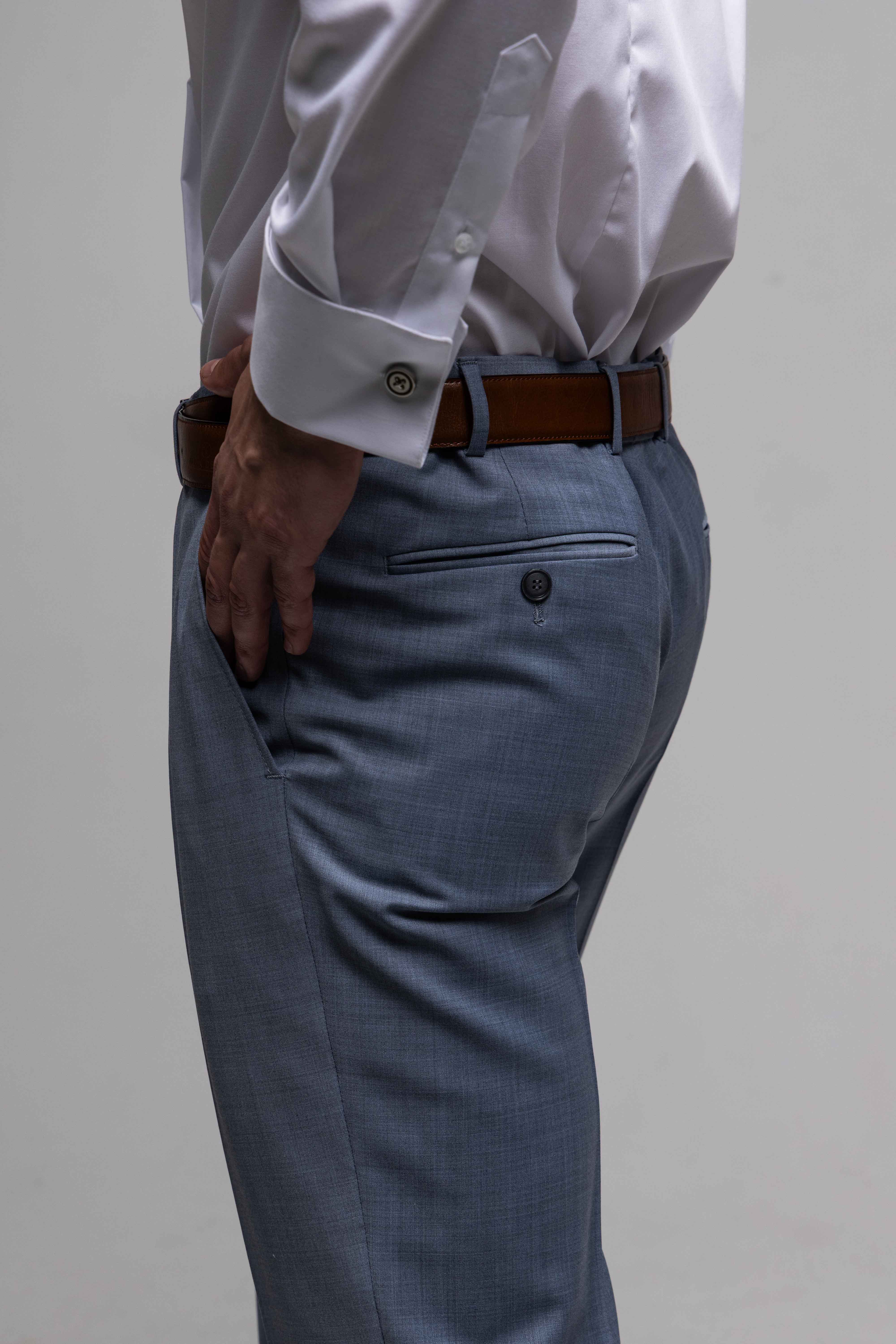 Modrosivý svadobný Slim Fit oblek s vestou