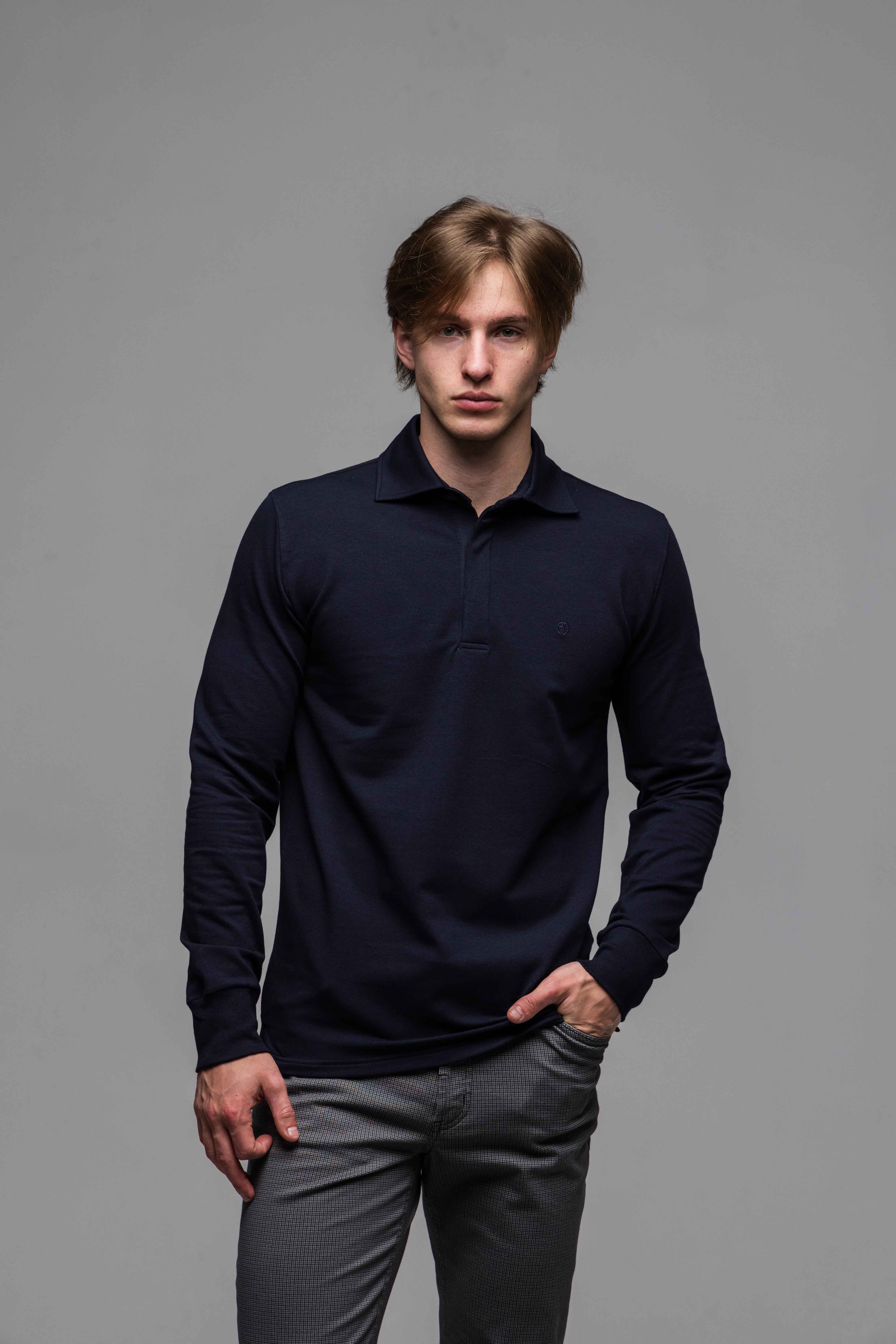 Modrá polokošeľa s dlhým rukávom