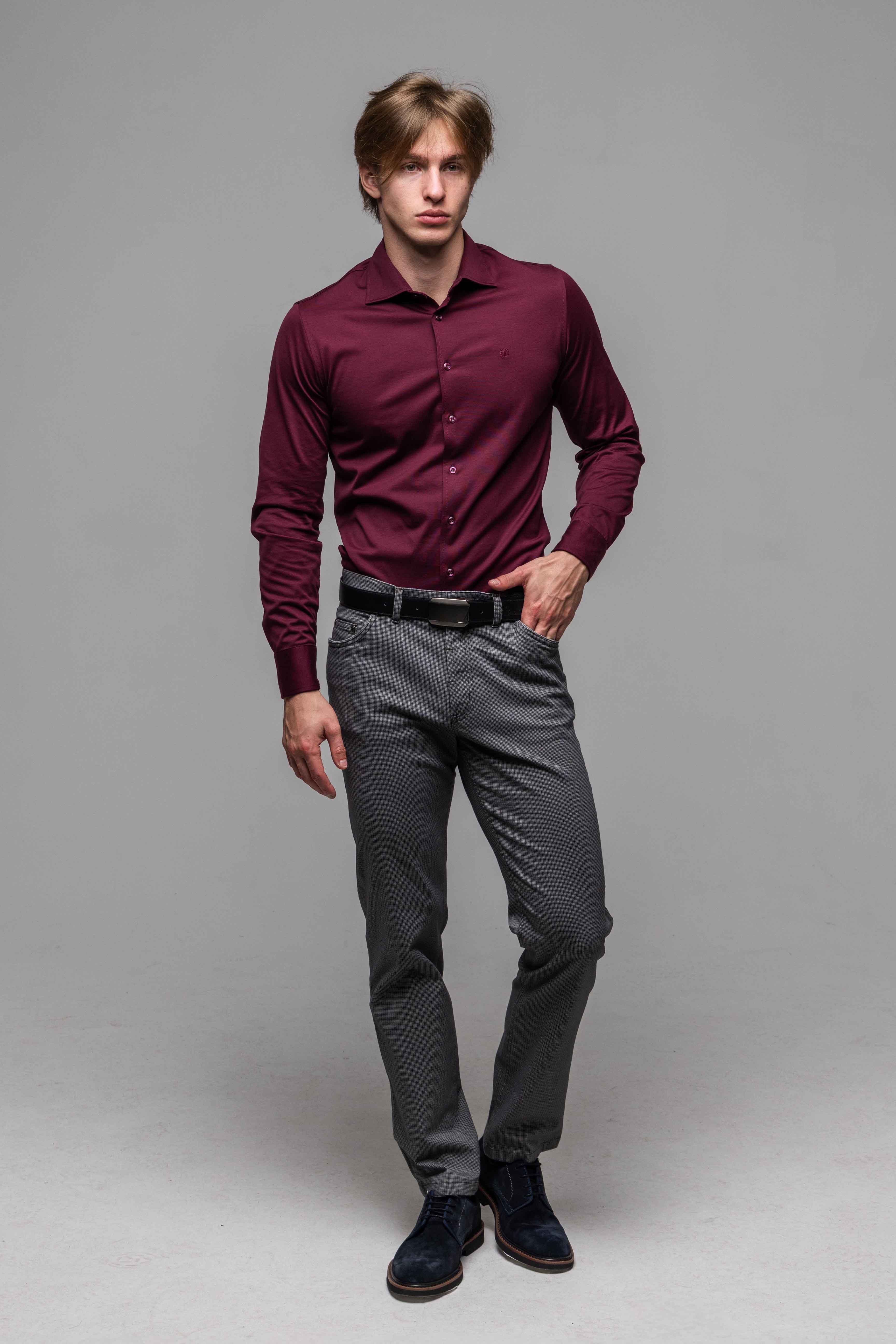 Bordová strečová Extra Slim Fit košeľa