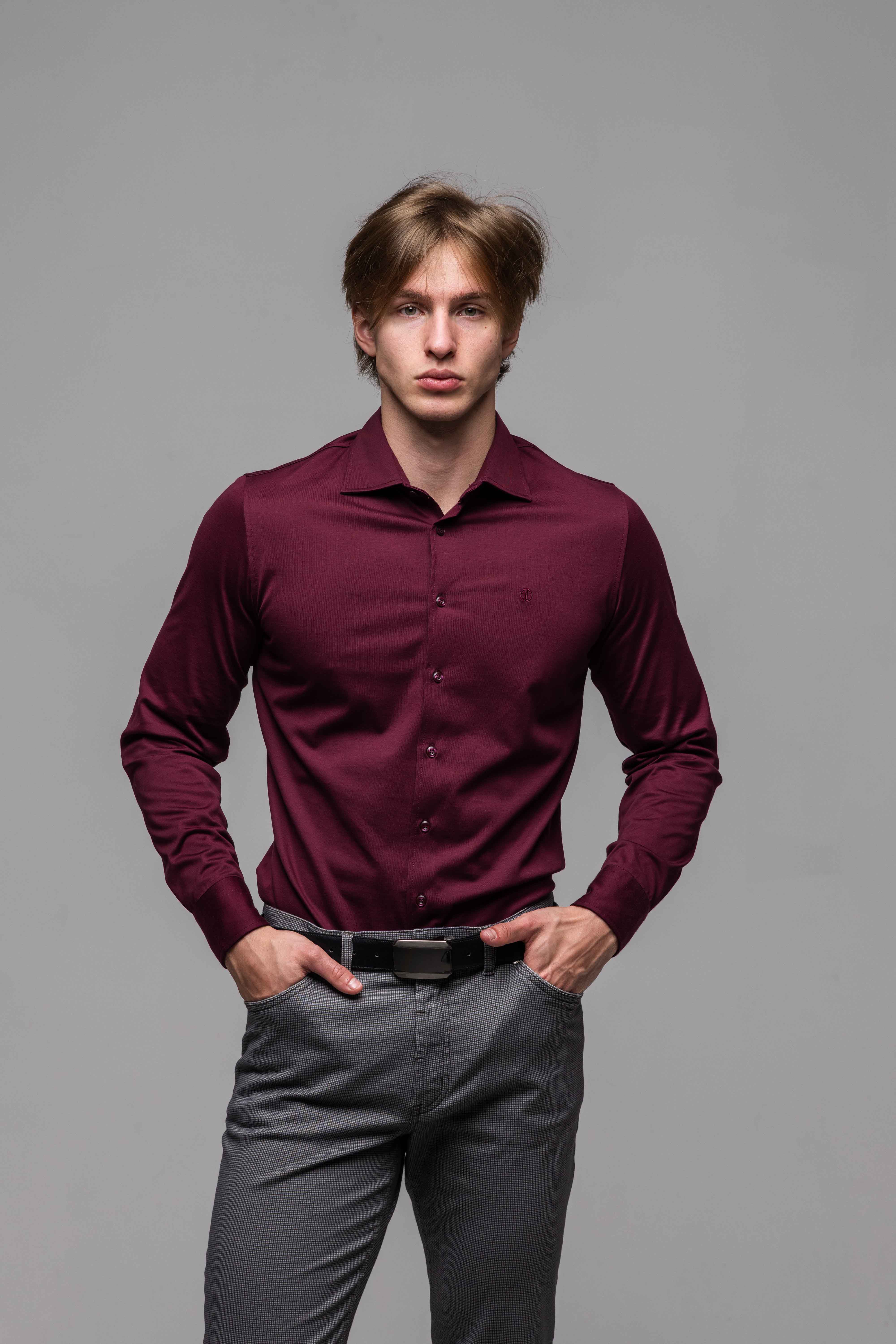 Bordová strečová Extra Slim Fit košeľa