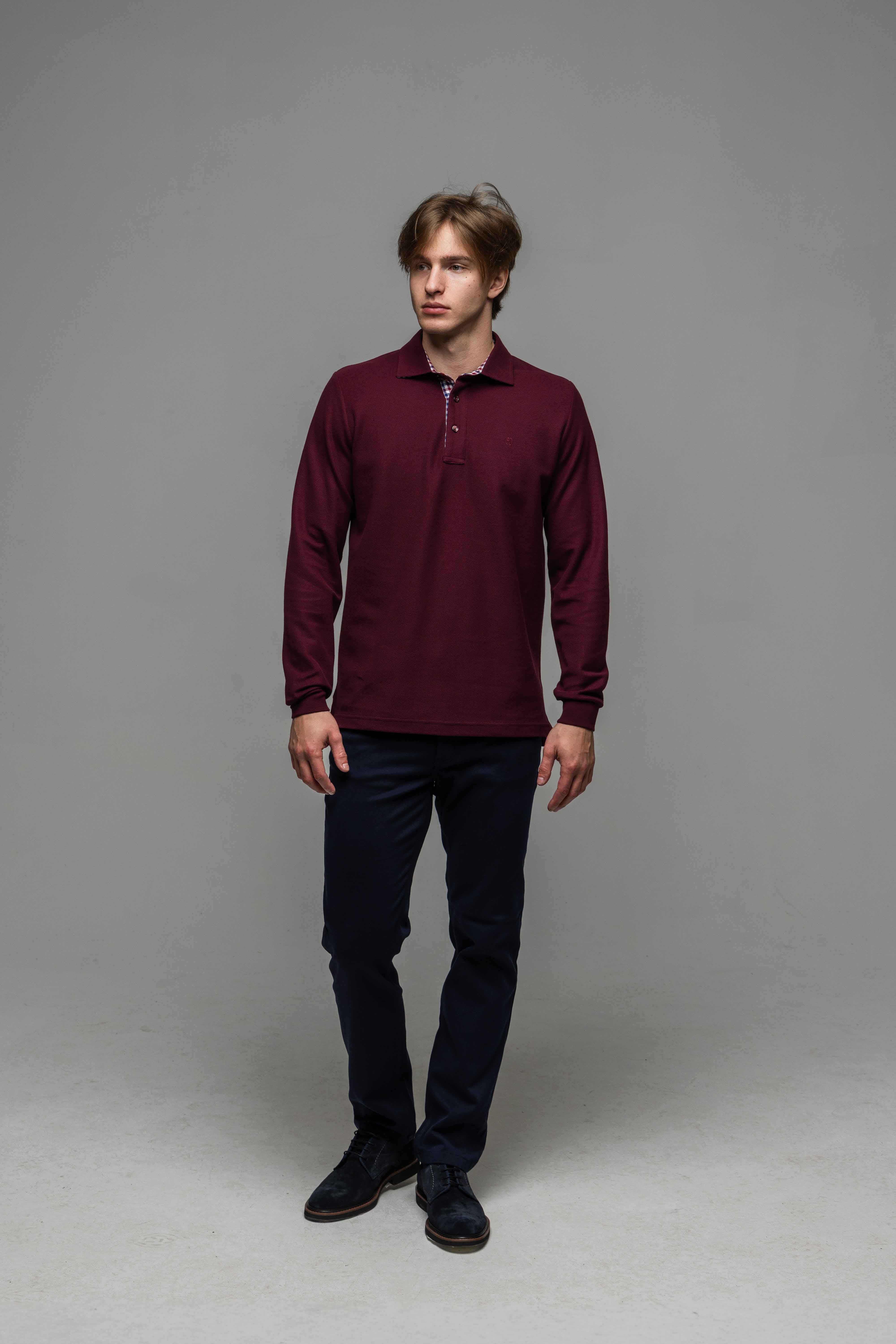 Bordová polokošeľa s dlhým rukávom