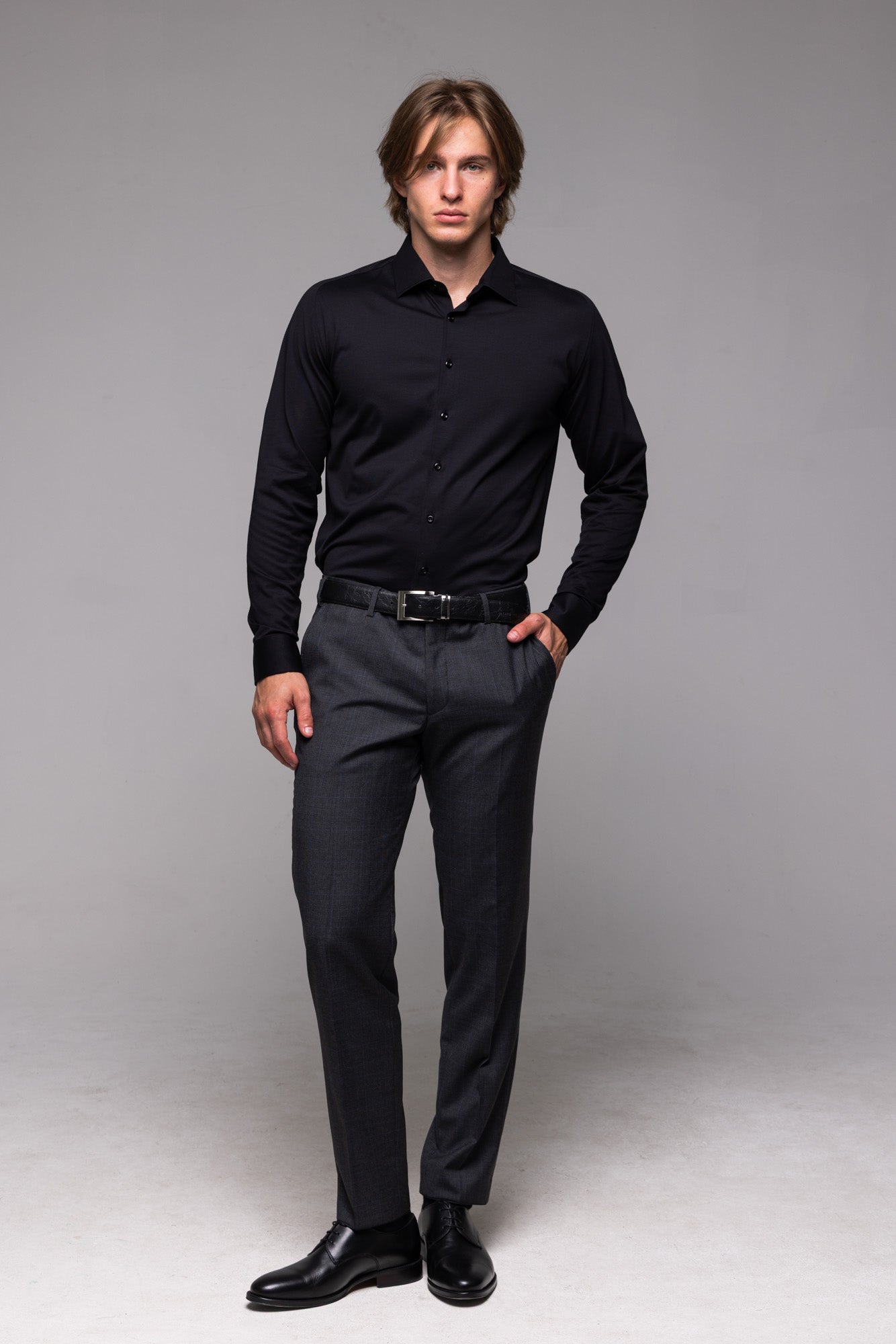 Čierna strečová Extra Slim Fit košeľa