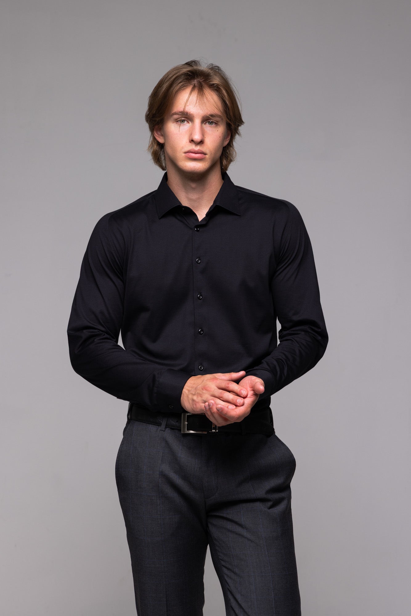 Čierna strečová Extra Slim Fit košeľa
