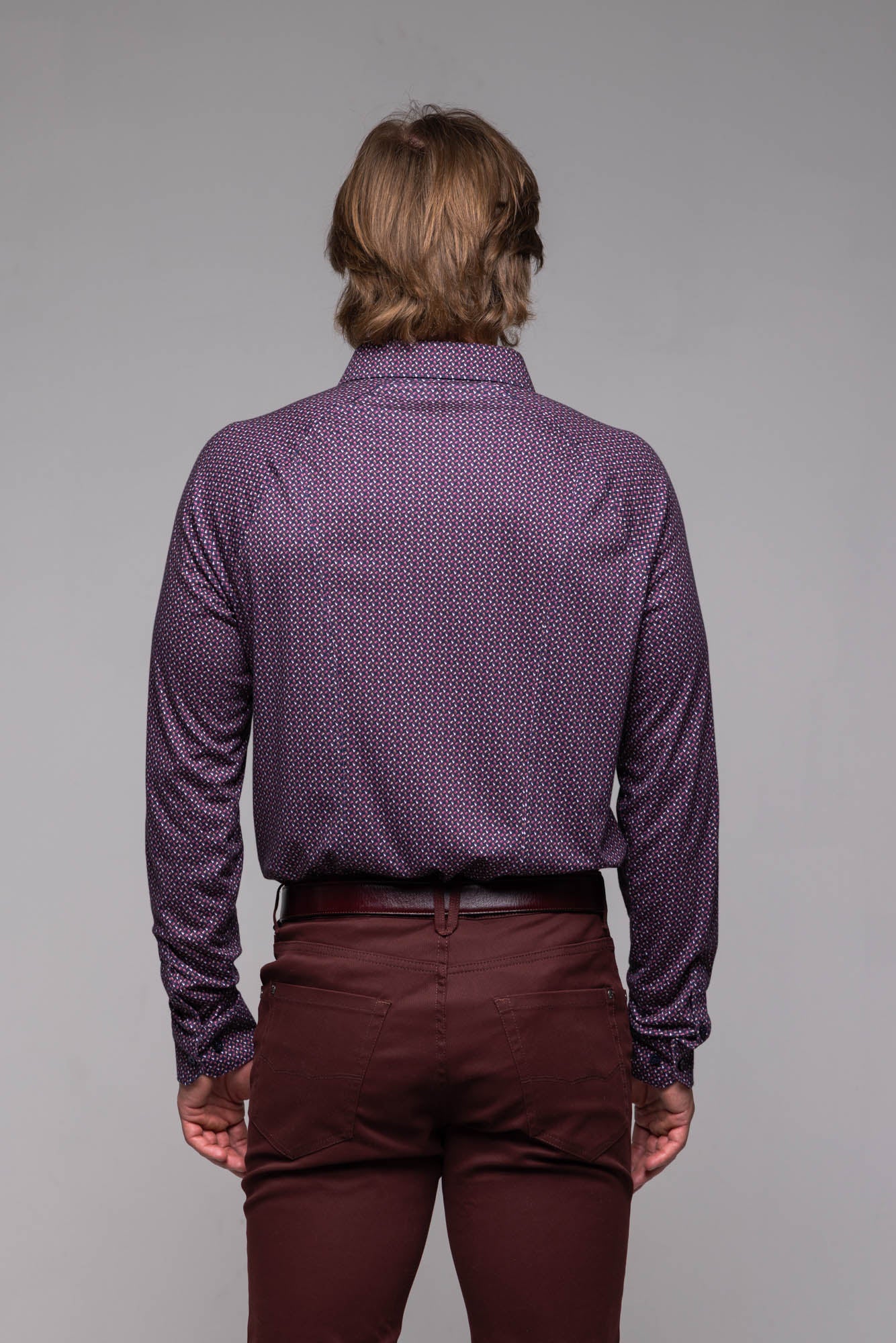 Bordovomodrá strečová Extra Slim Fit košeľa so vzorom