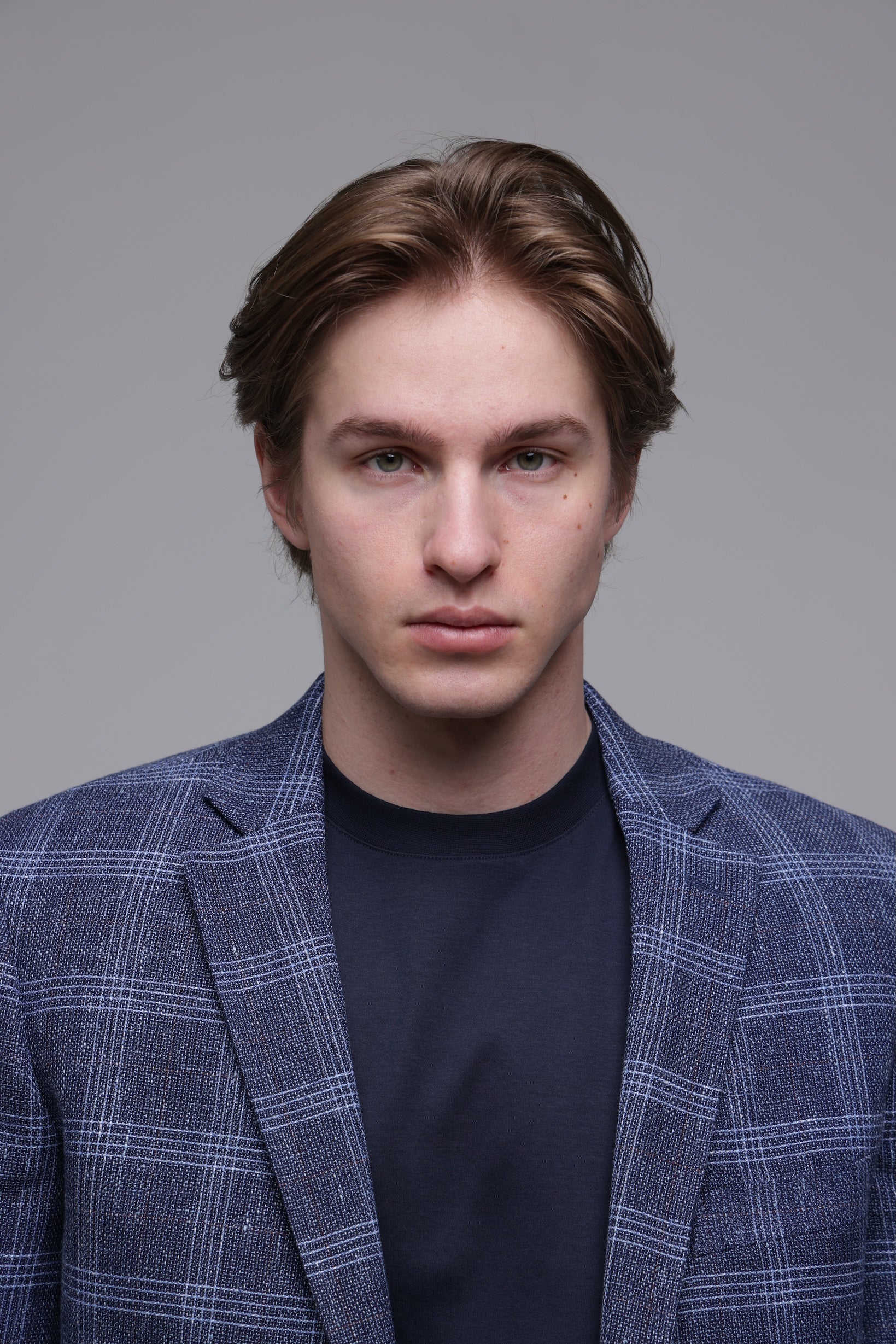 Modré sako z vlny a ľanu s bielym károm