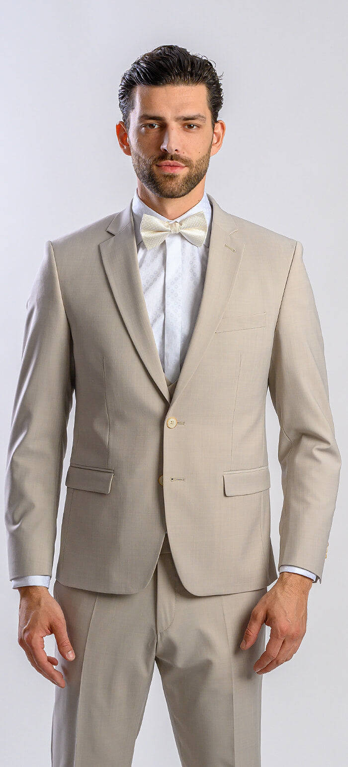 Béžový svatební Slim Fit oblek s vestou