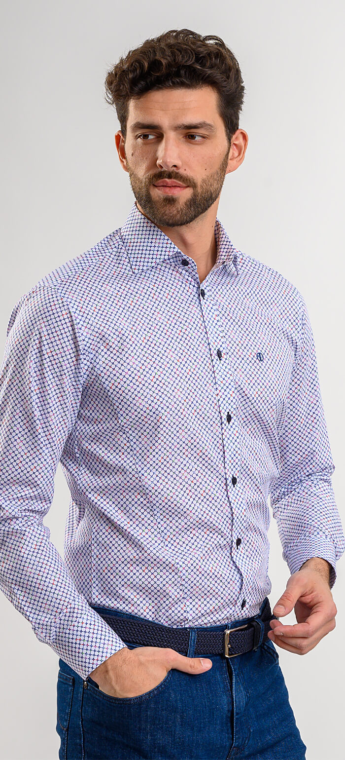 Bílá Extra Slim Fit košile s barevným vzorem křížků