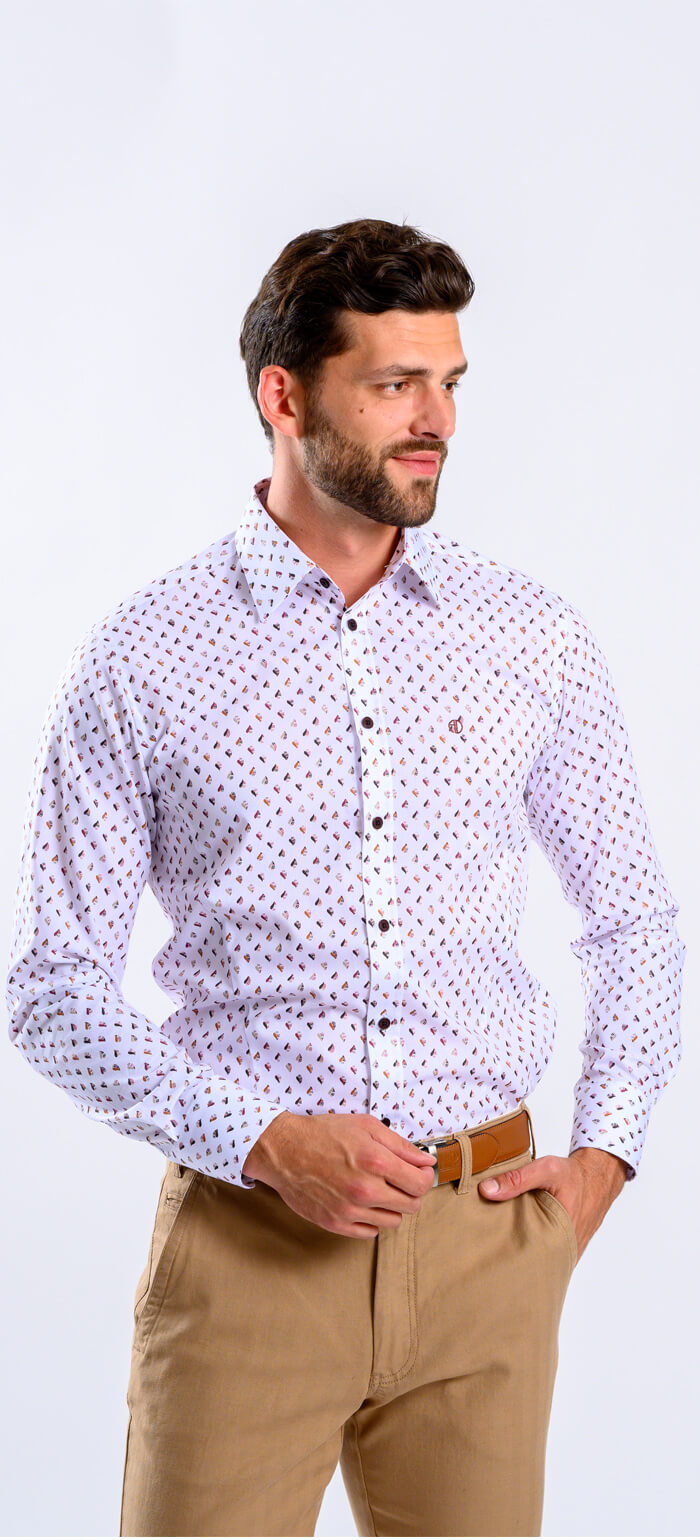 Bílá Extra Slim Fit košile s hnědým vzorem
