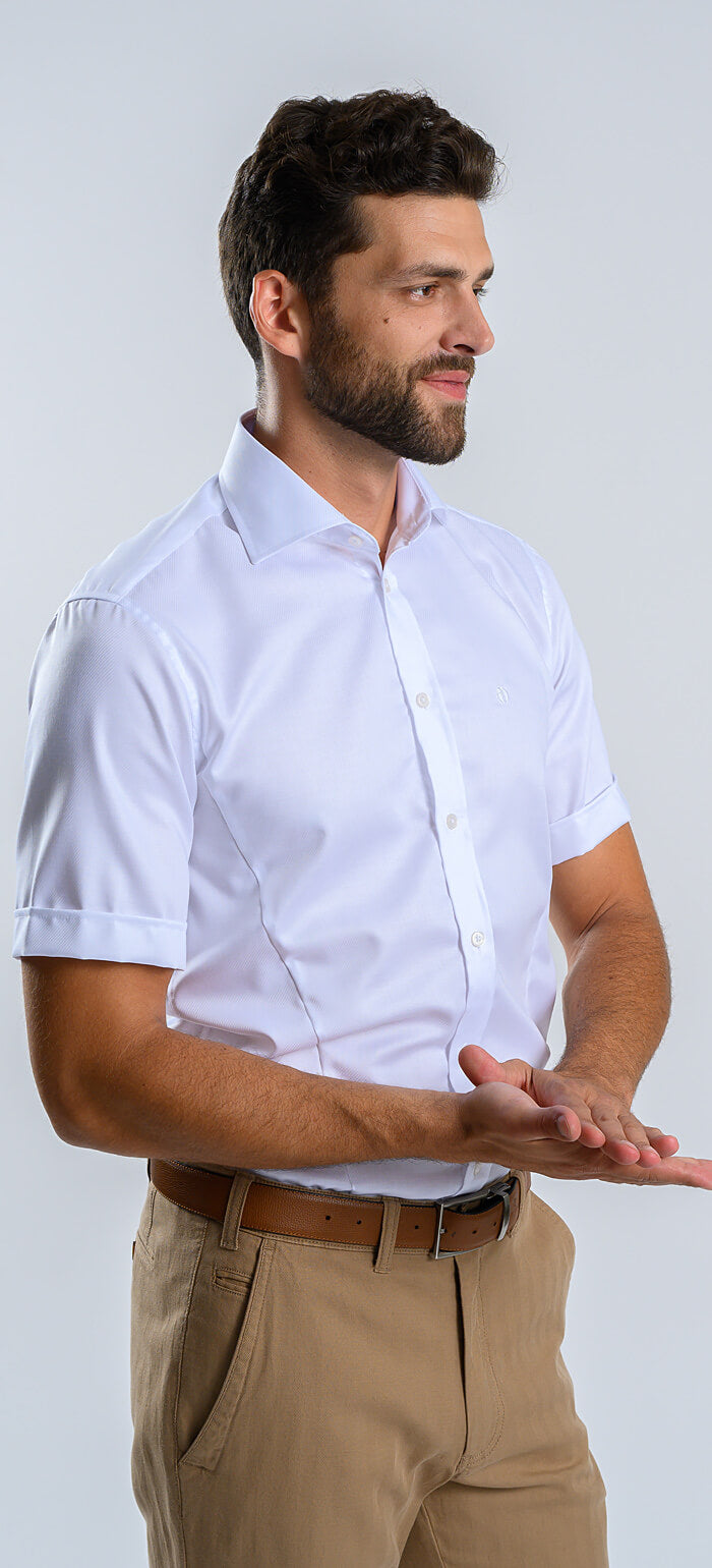 Bílá Extra Slim Fit košile s krátkým rukávem a jemnou strukturou