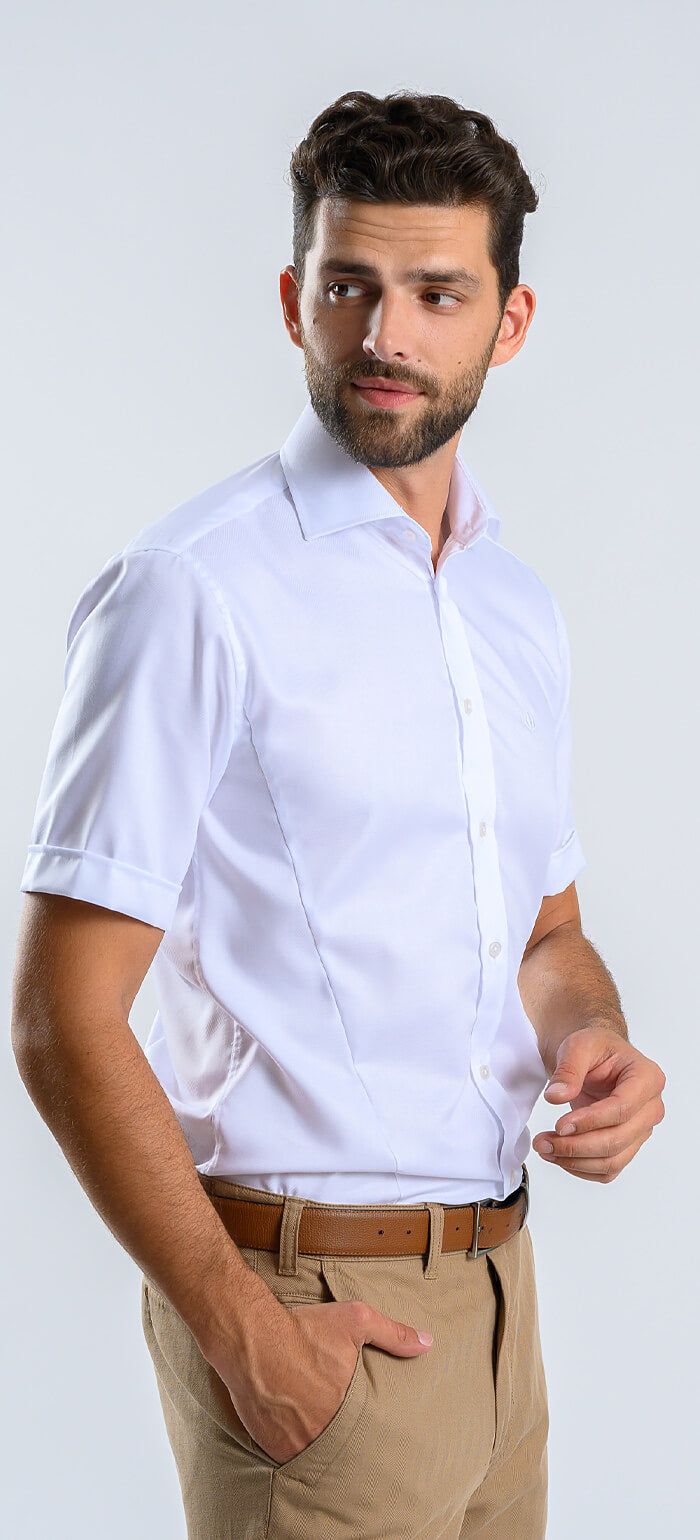 Bílá Extra Slim Fit košile s krátkým rukávem a jemnou strukturou