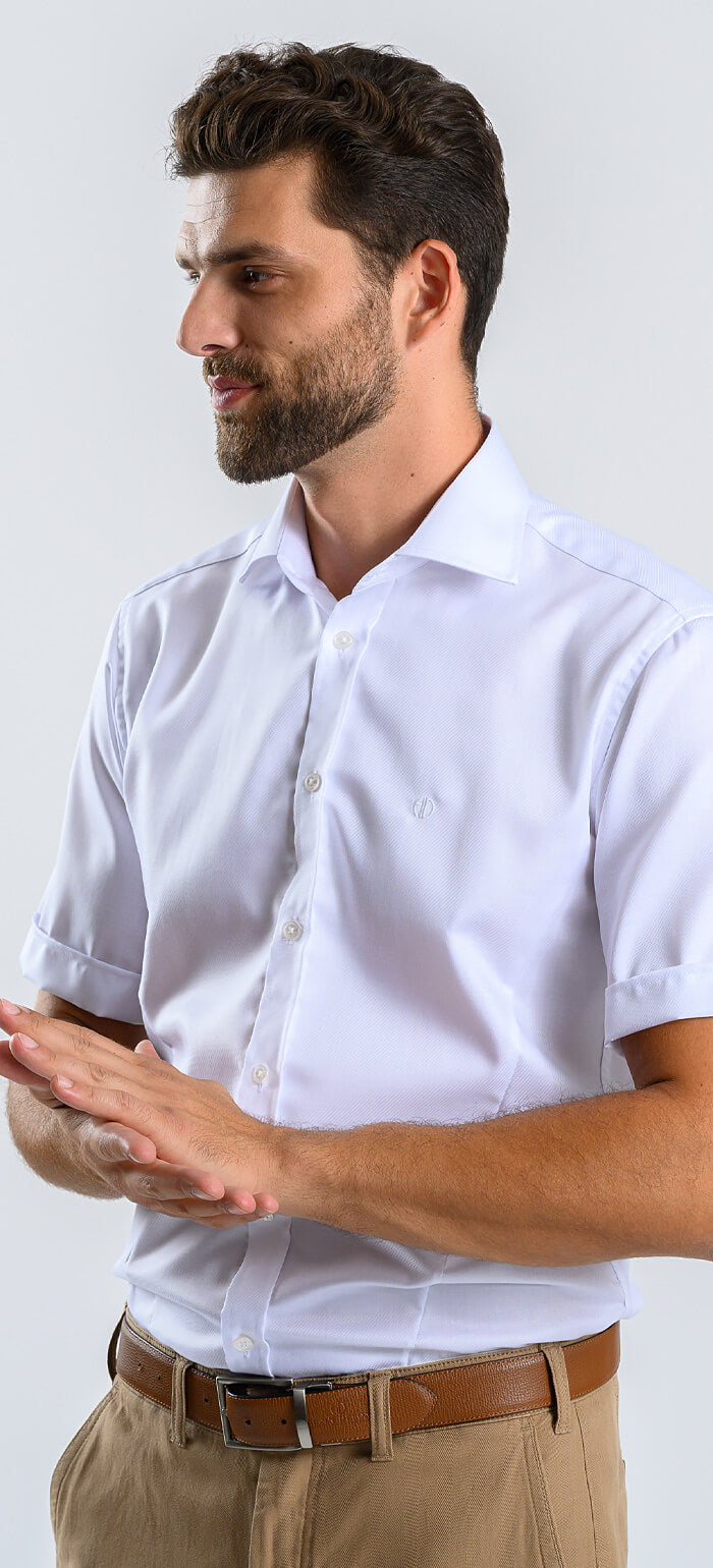 Bílá Extra Slim Fit košile s krátkým rukávem a jemnou strukturou
