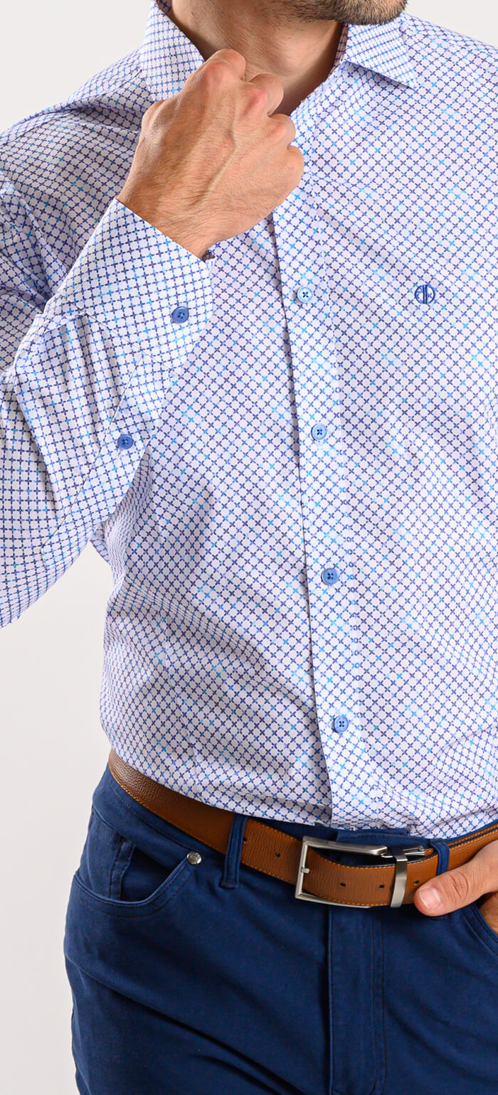 Bílá Extra Slim Fit košile s modrým vzorem křížků