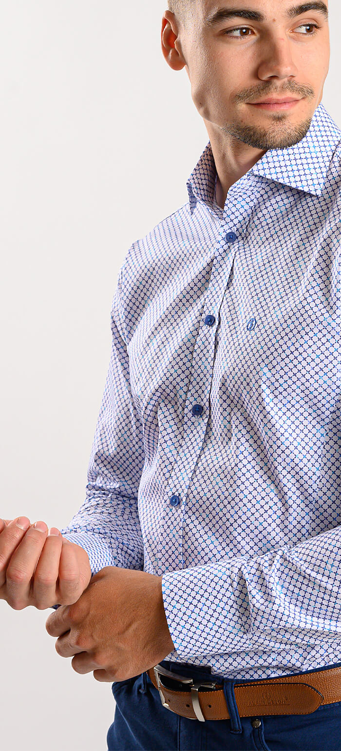 Bílá Extra Slim Fit košile s modrým vzorem křížků