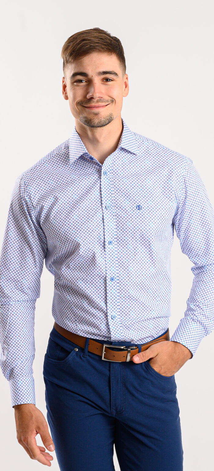 Bílá Extra Slim Fit košile s modrým vzorem křížků