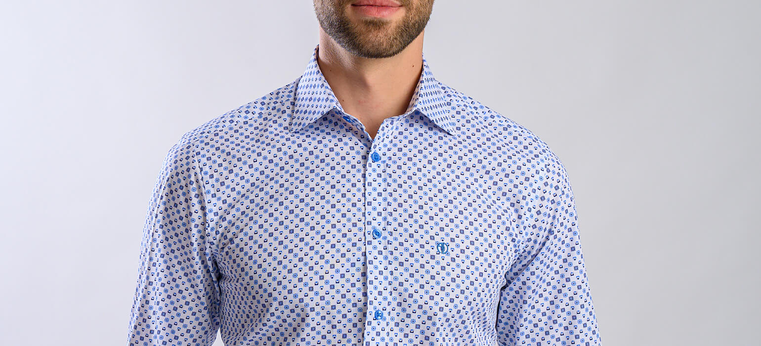 Bílá Extra Slim Fit košile s modrým vzorem