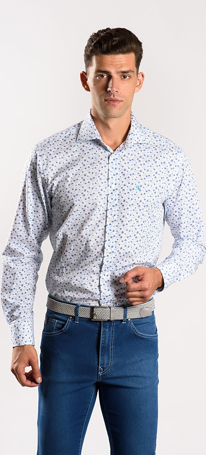 Bílá Extra Slim Fit košile s modrým vzorem