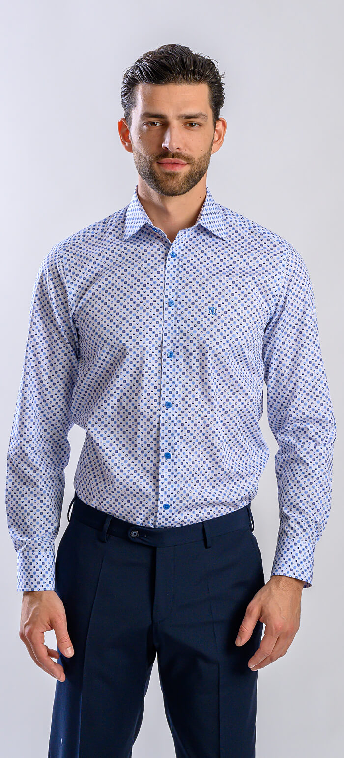 Bílá Extra Slim Fit košile s modrým vzorem