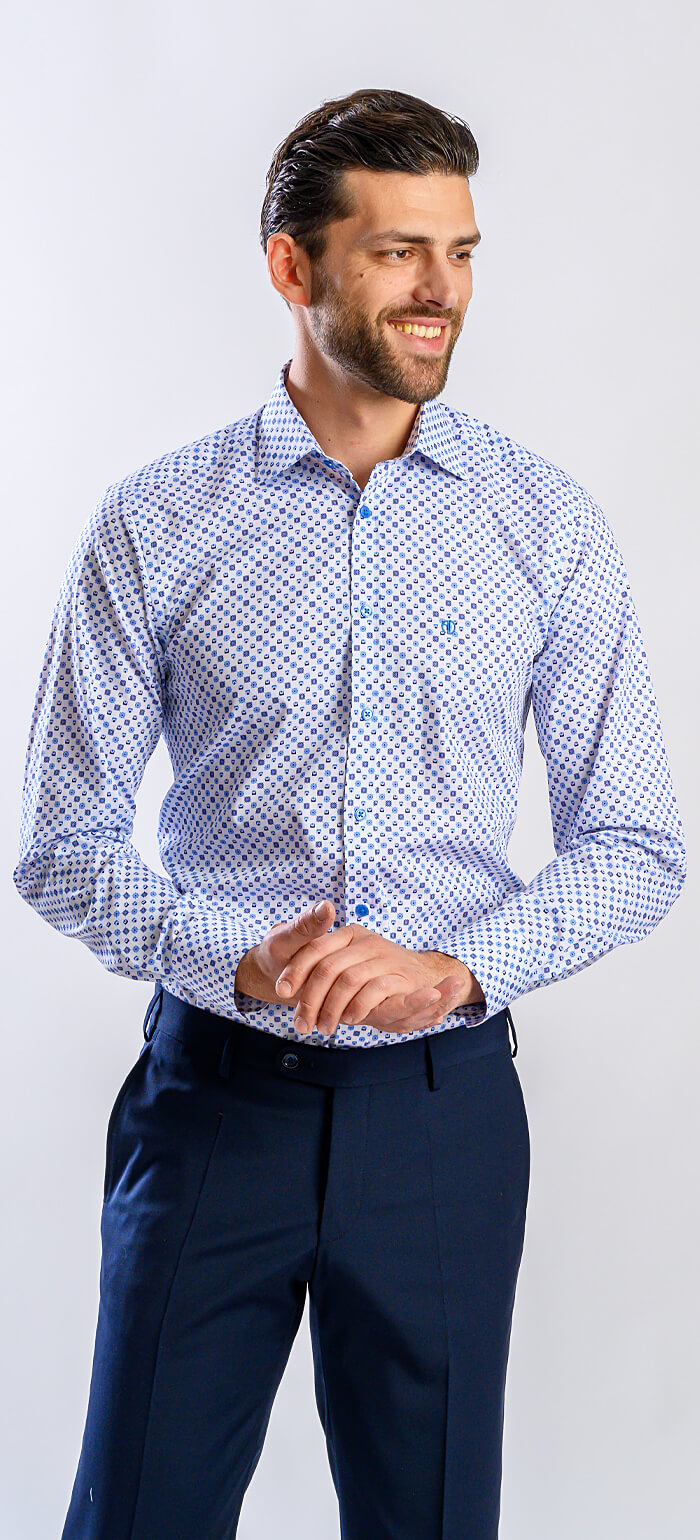Bílá Extra Slim Fit košile s modrým vzorem