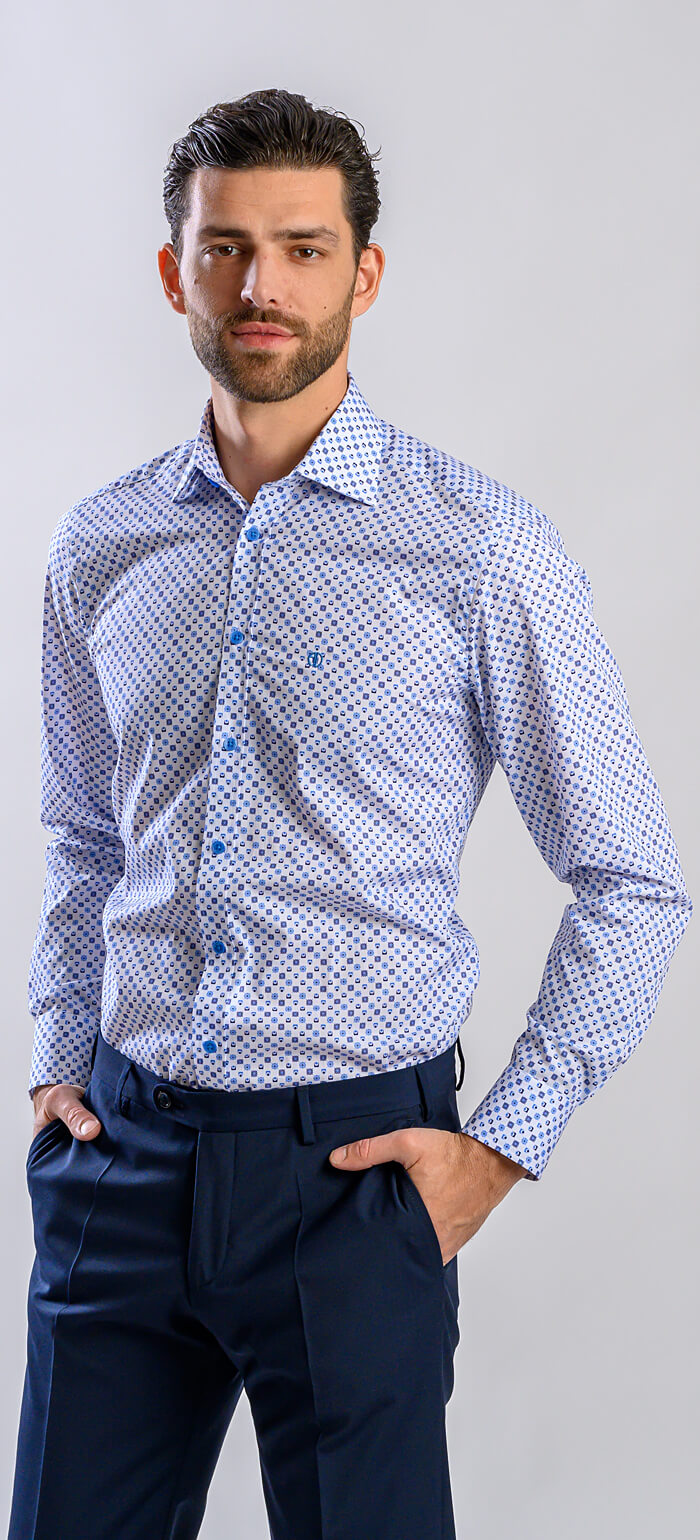 Bílá Extra Slim Fit košile s modrým vzorem