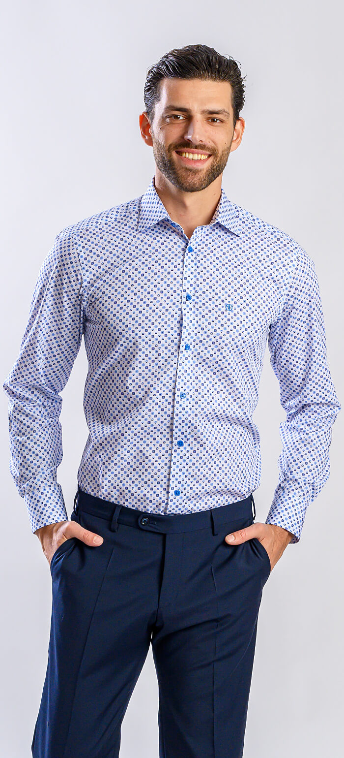 Bílá Extra Slim Fit košile s modrým vzorem