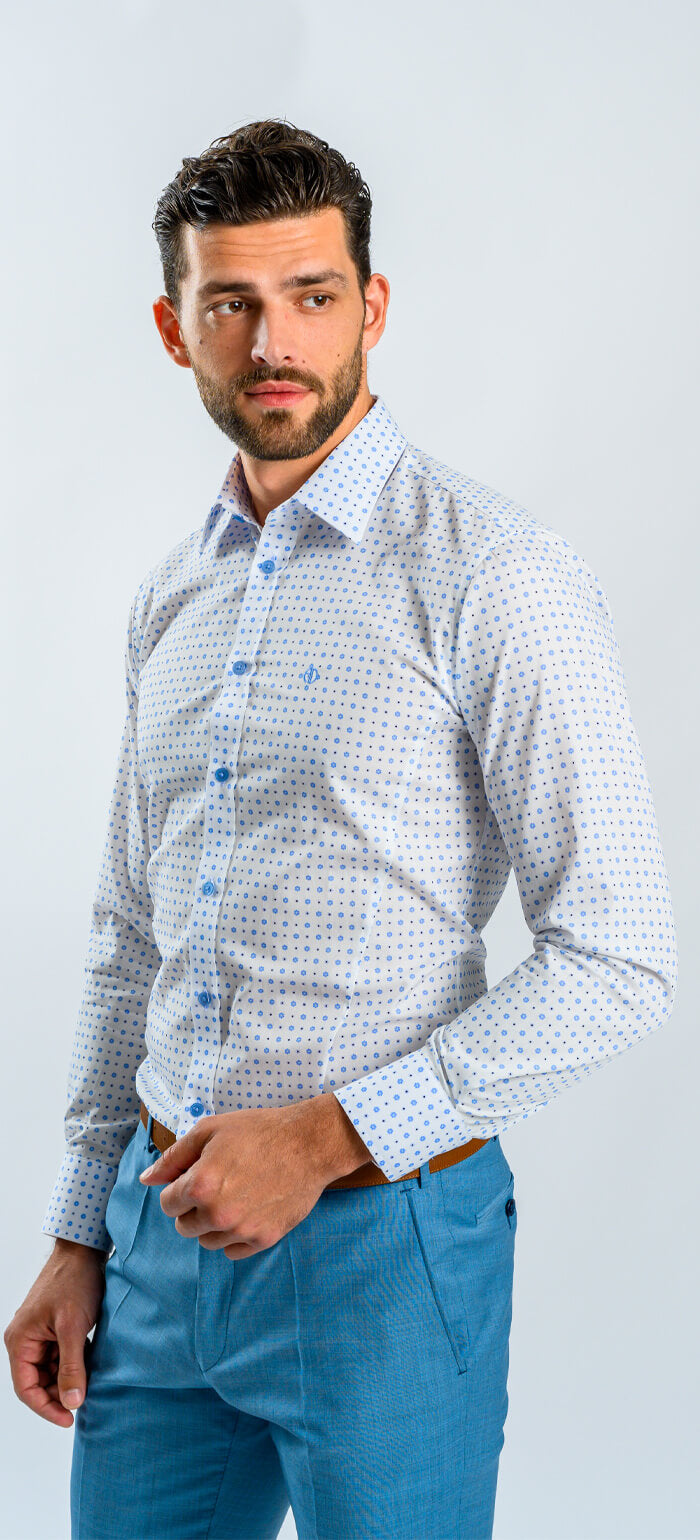 Bílá Extra Slim Fit košile s modrým vzorem