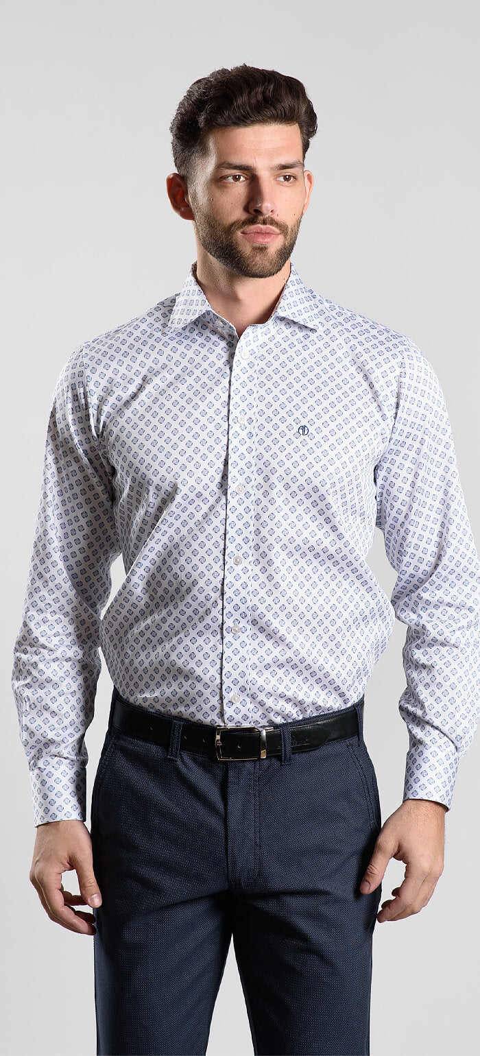 Bílá Slim Fit košile se vzorem