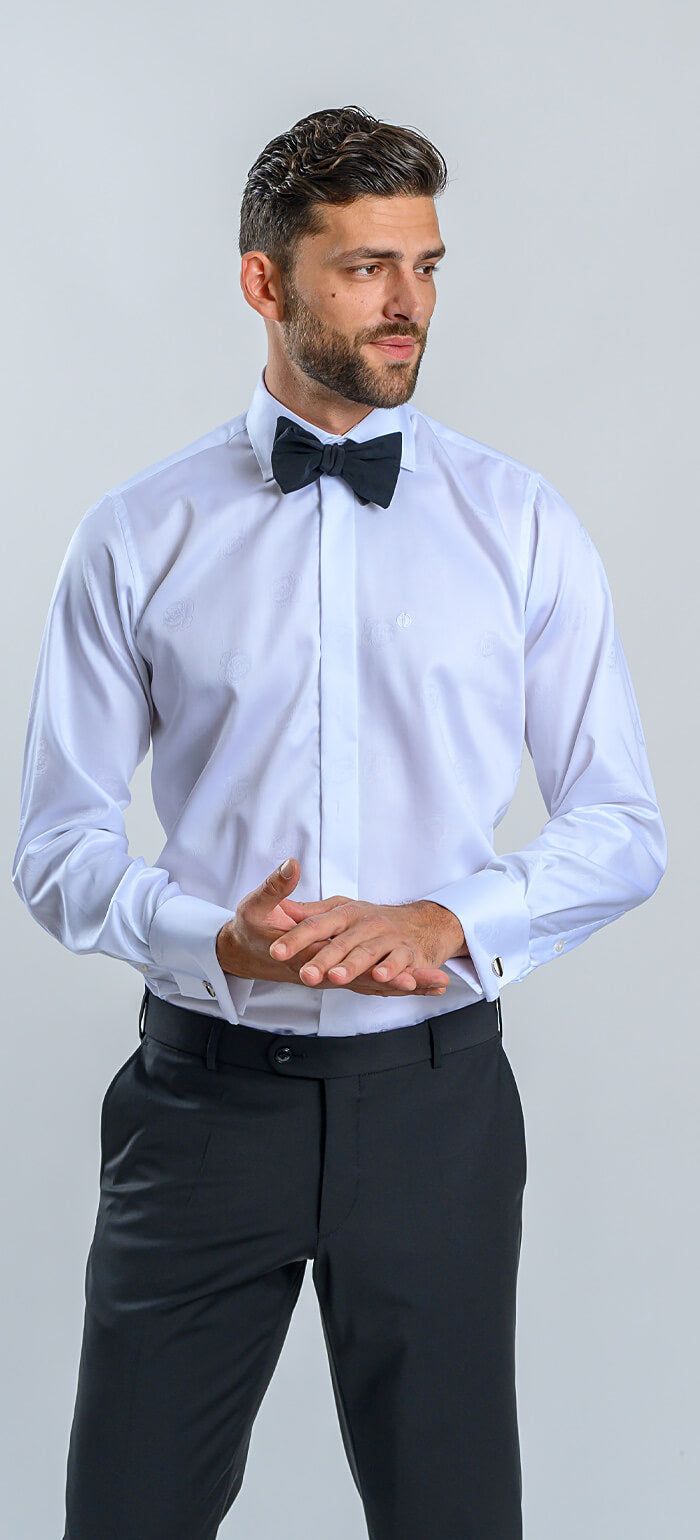 Bílá Slim Fit společenská košile se vzorem růží