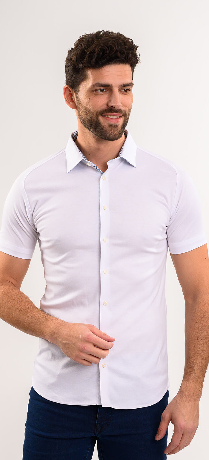 Bílá strečová Extra Slim Fit košile s krátkým rukávem