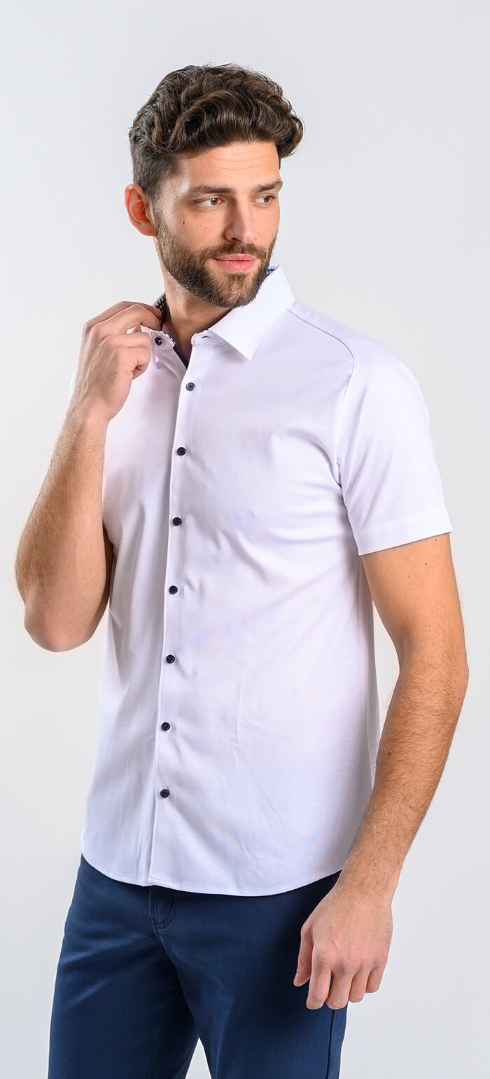 Bílá strečová Extra Slim Fit košile s krátkým rukávem