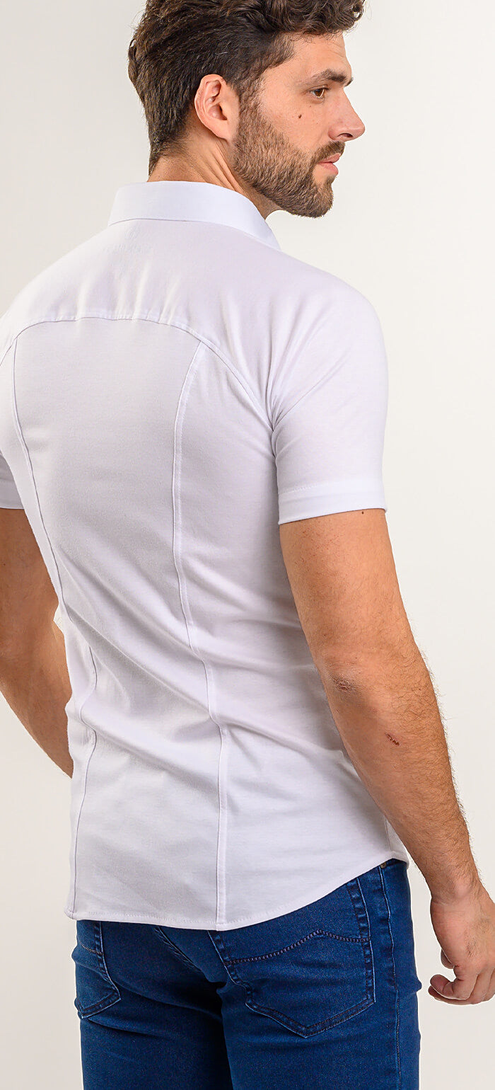 Bílá strečová Extra Slim Fit košile s krátkým rukávem