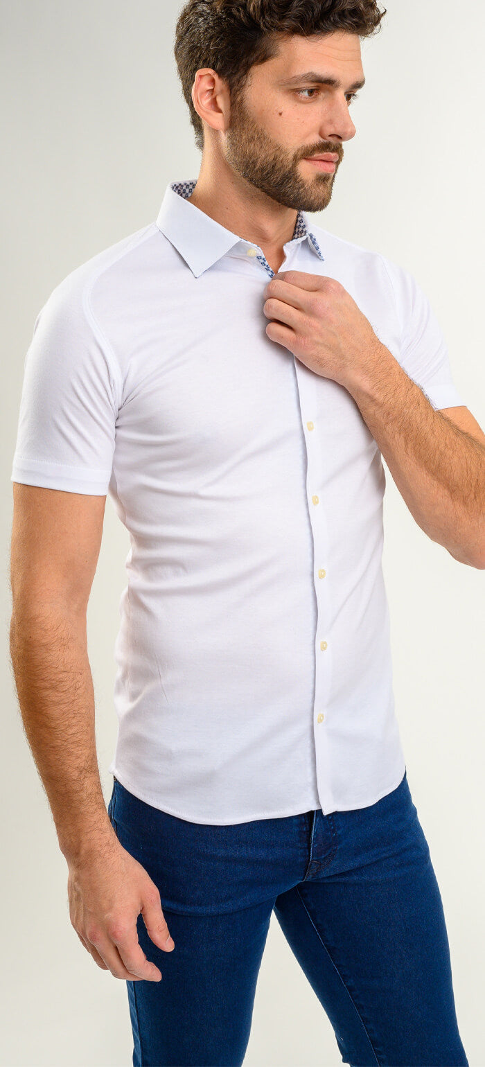 Bílá strečová Extra Slim Fit košile s krátkým rukávem