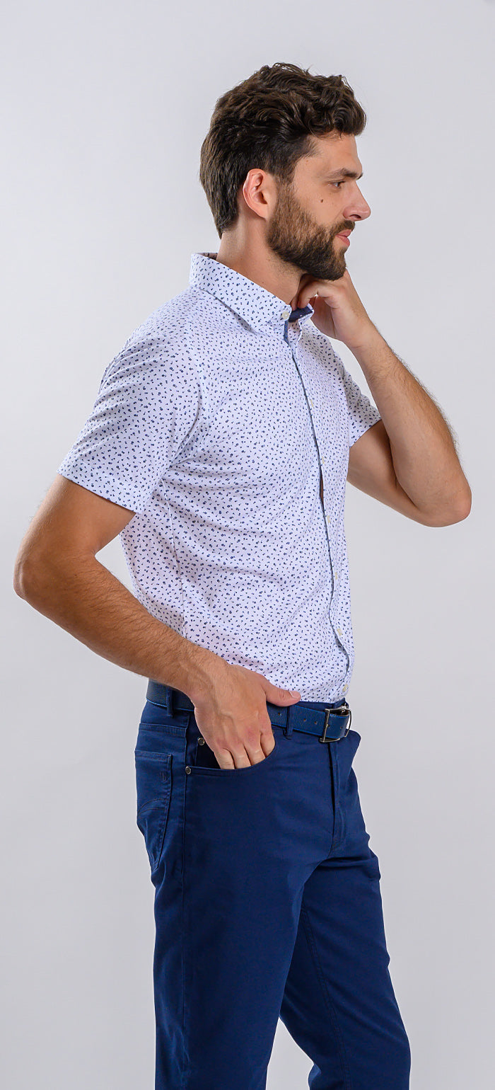 Bílá vzorovaná strečová Extra Slim Fit košile s krátkým rukávem