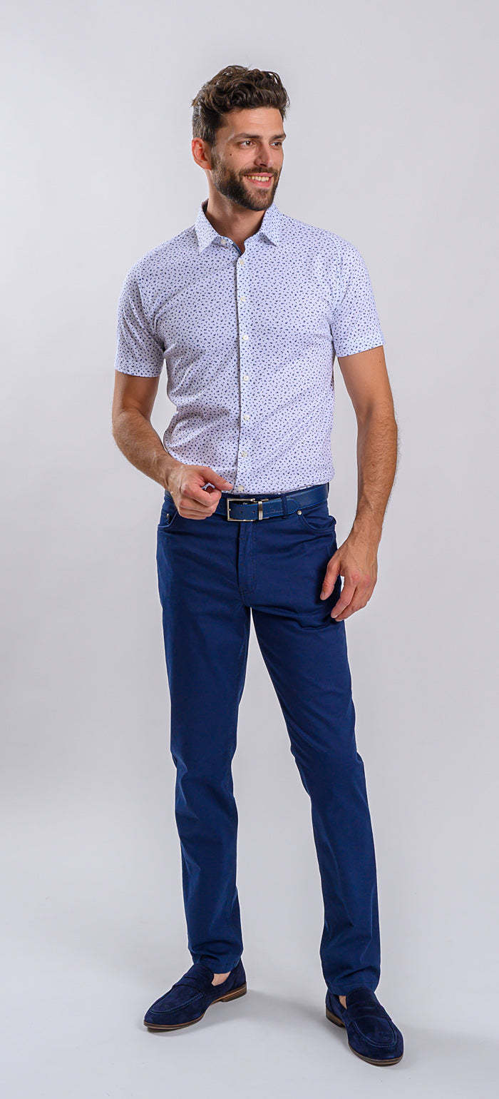 Bílá vzorovaná strečová Extra Slim Fit košile s krátkým rukávem