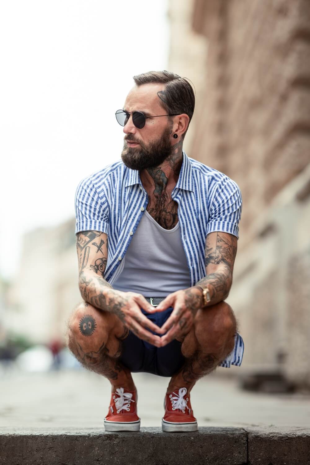 Bílo-modrá proužkovaná strečová Extra Slim Fit košile s krátkým rukávem
