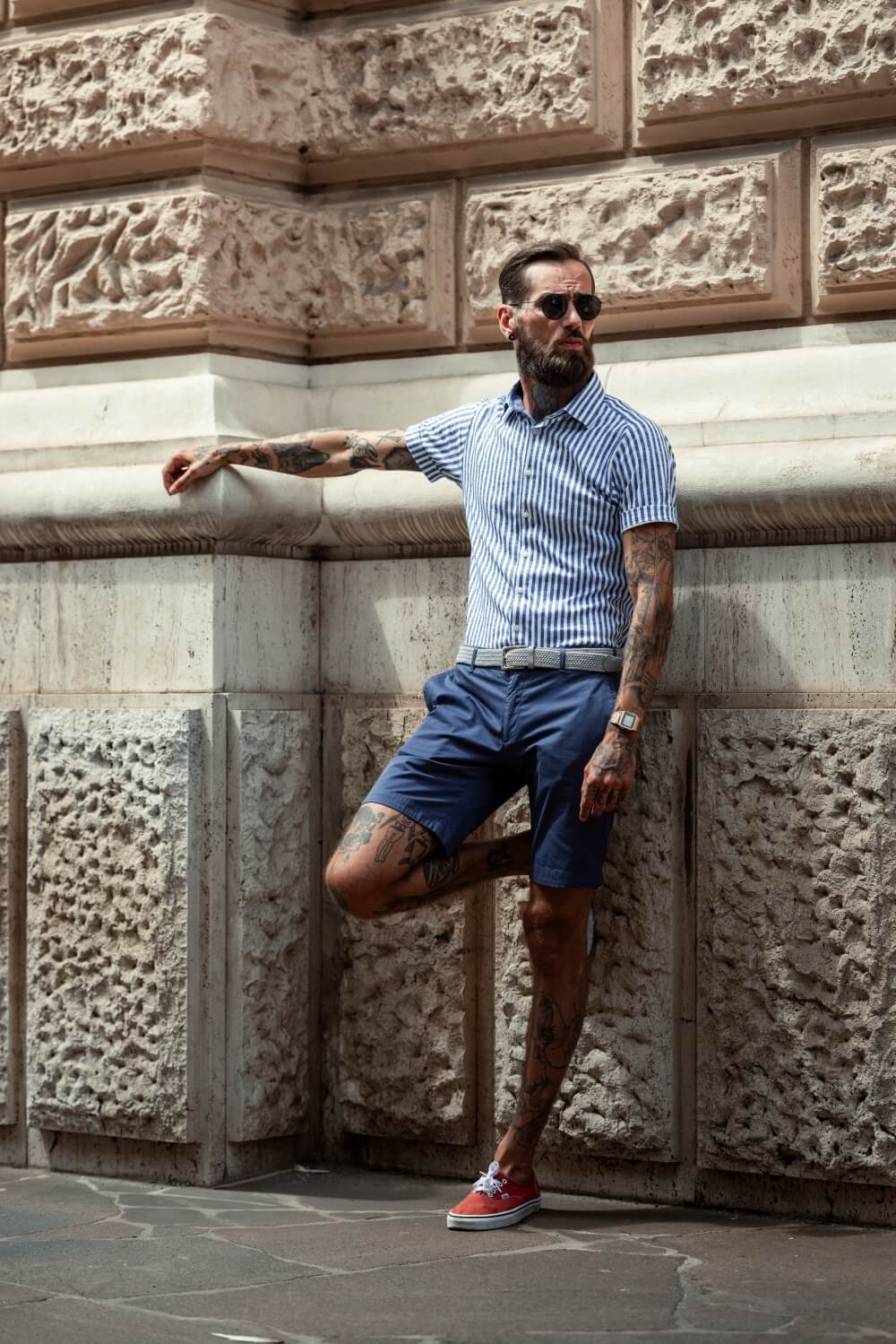 Bílo-modrá proužkovaná strečová Extra Slim Fit košile s krátkým rukávem